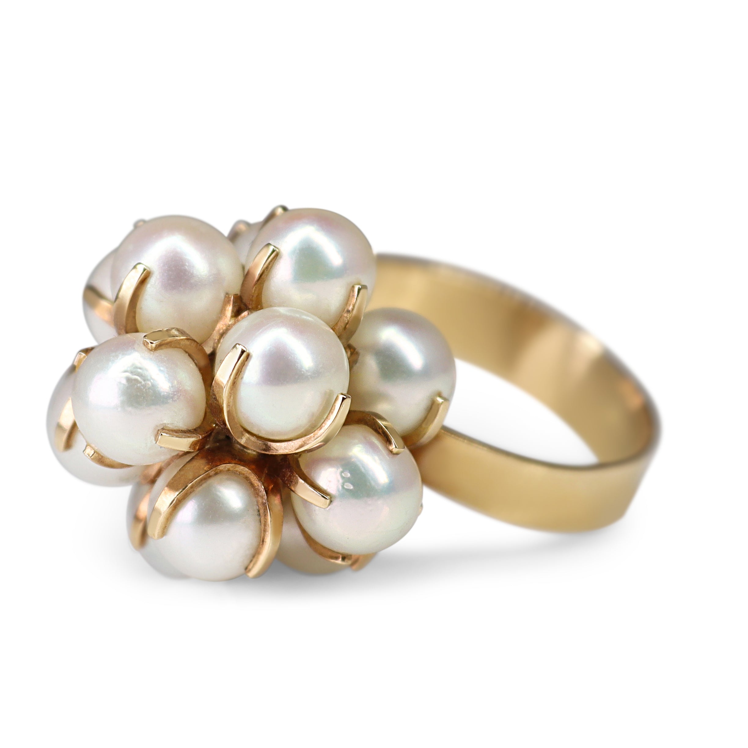 14ct Yellow Gold Cultured Pearl Cluster Cocktail Ring