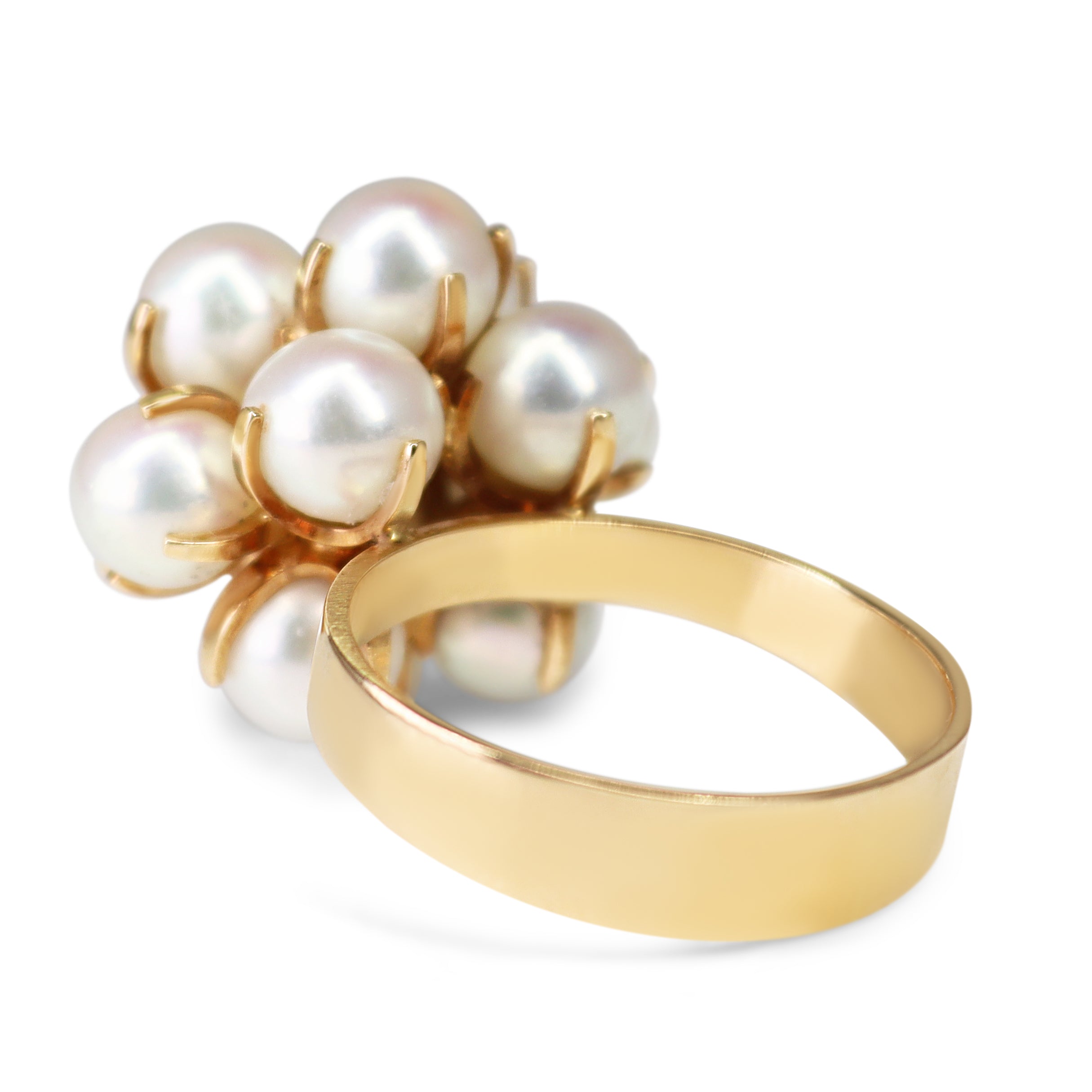 14ct Yellow Gold Cultured Pearl Cluster Cocktail Ring