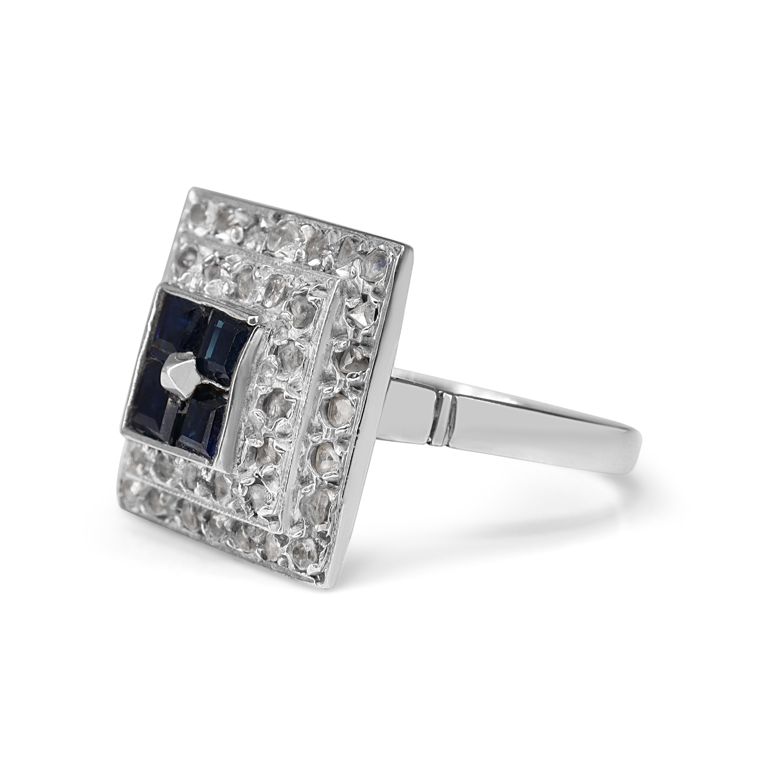 18ct White Gold and Palladium Sapphire and Rose Cut Diamond Ring