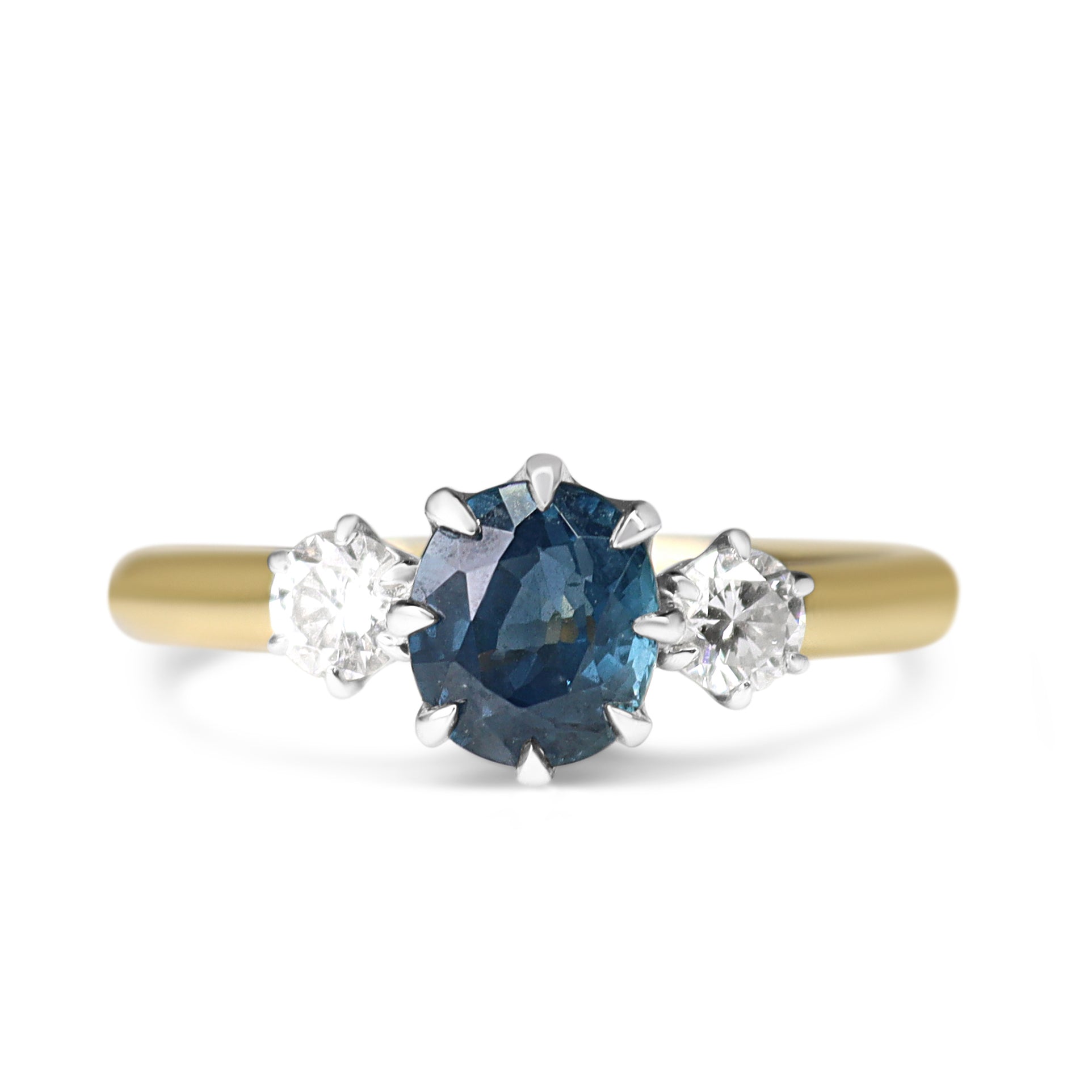 18ct Yellow and White Gold Antique Style Sapphire and Diamond 3 Stone Ring