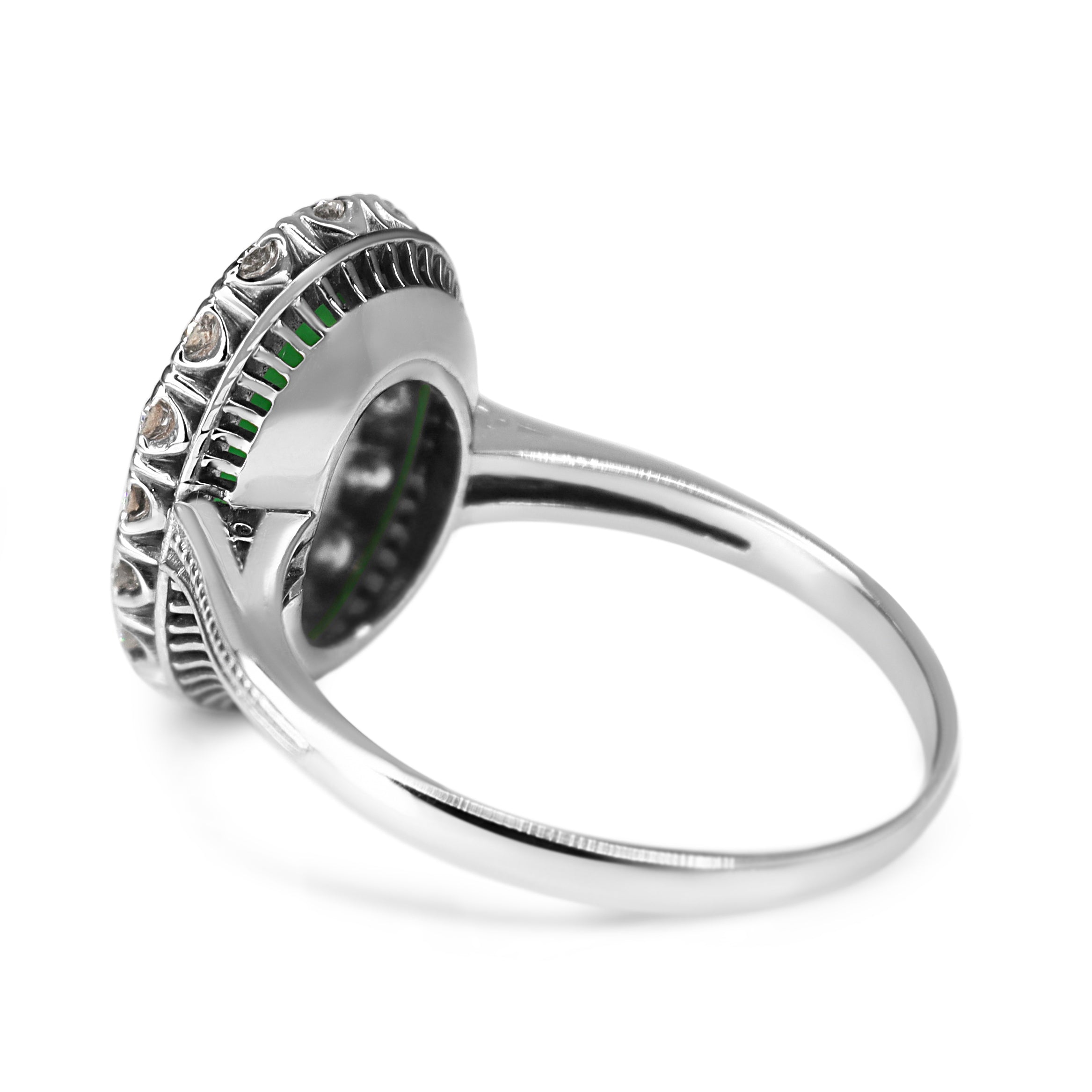 Platinum Jade and Diamond Vintage Halo Ring