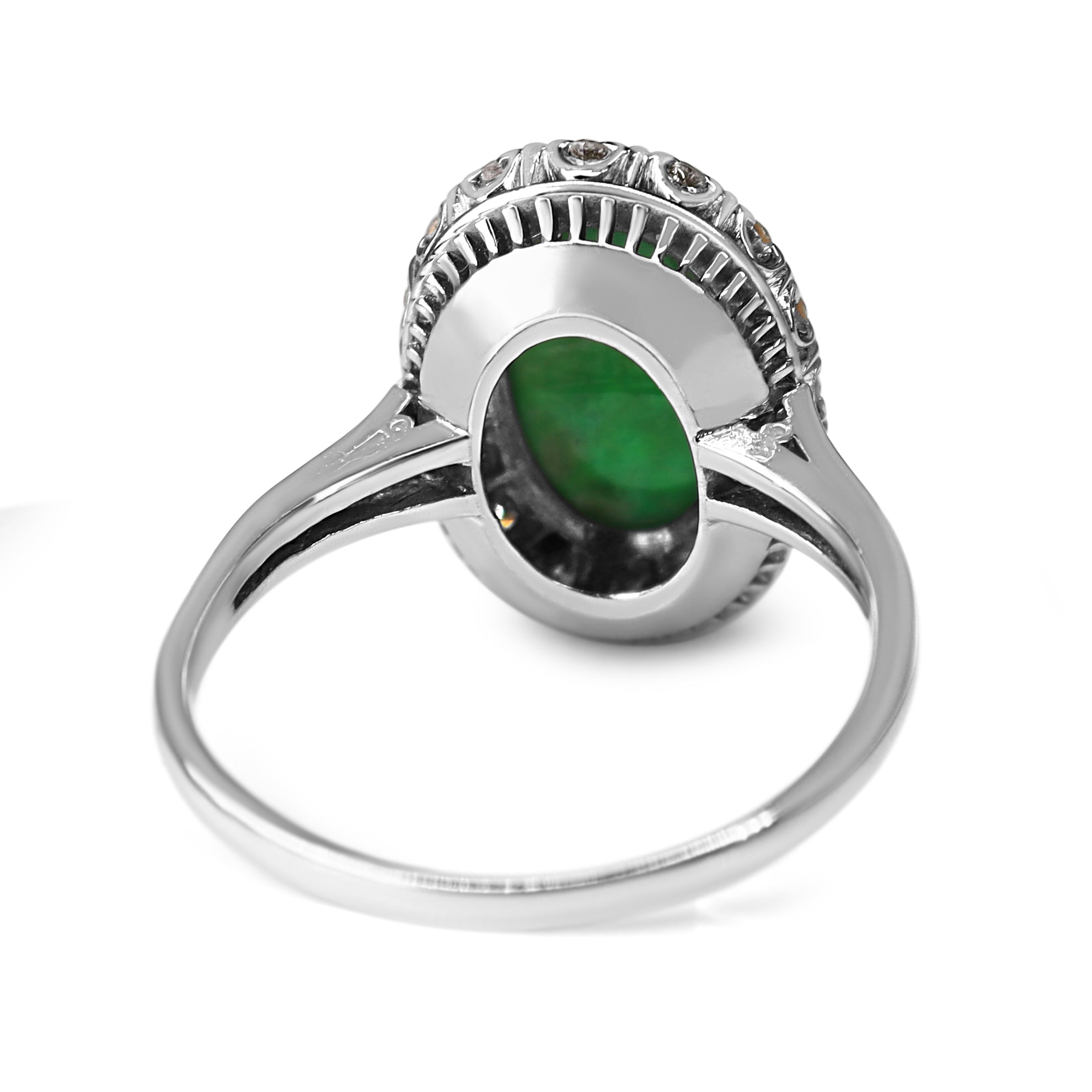 Platinum Jade and Diamond Vintage Halo Ring