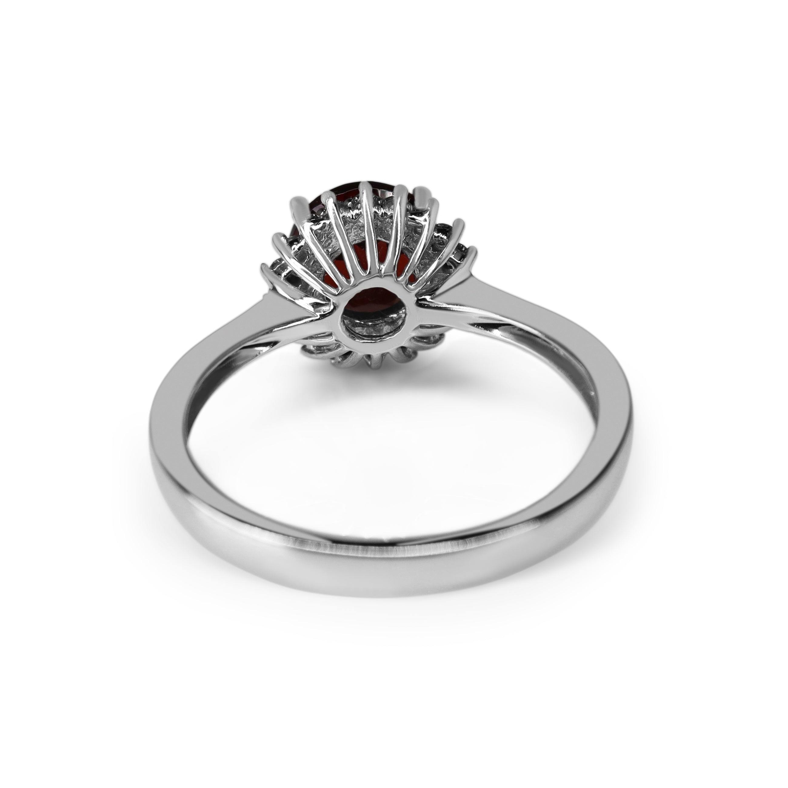 9ct White Gold Garnet and Diamond Halo Ring
