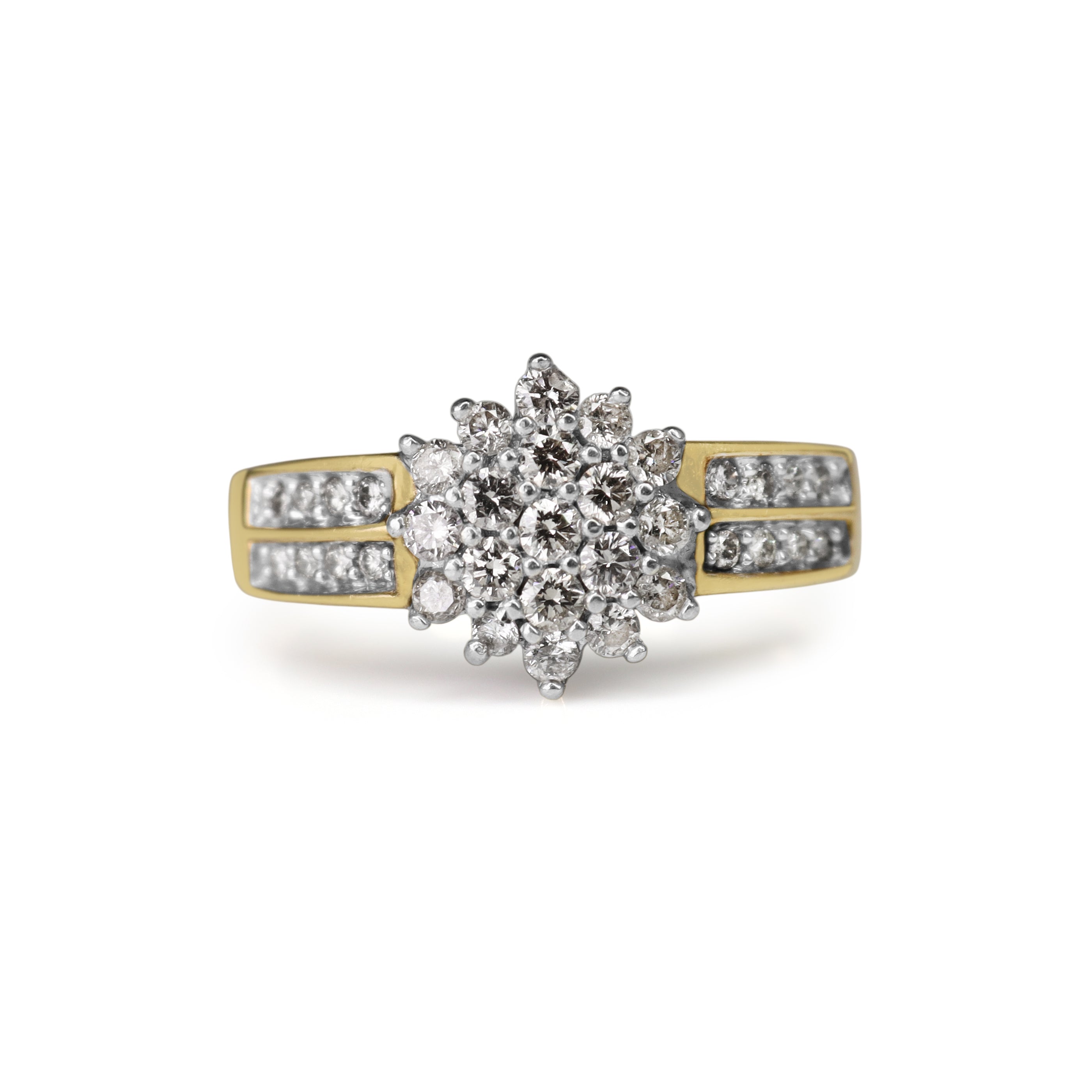 9ct Yellow and White Gold Diamond Cluster Ring