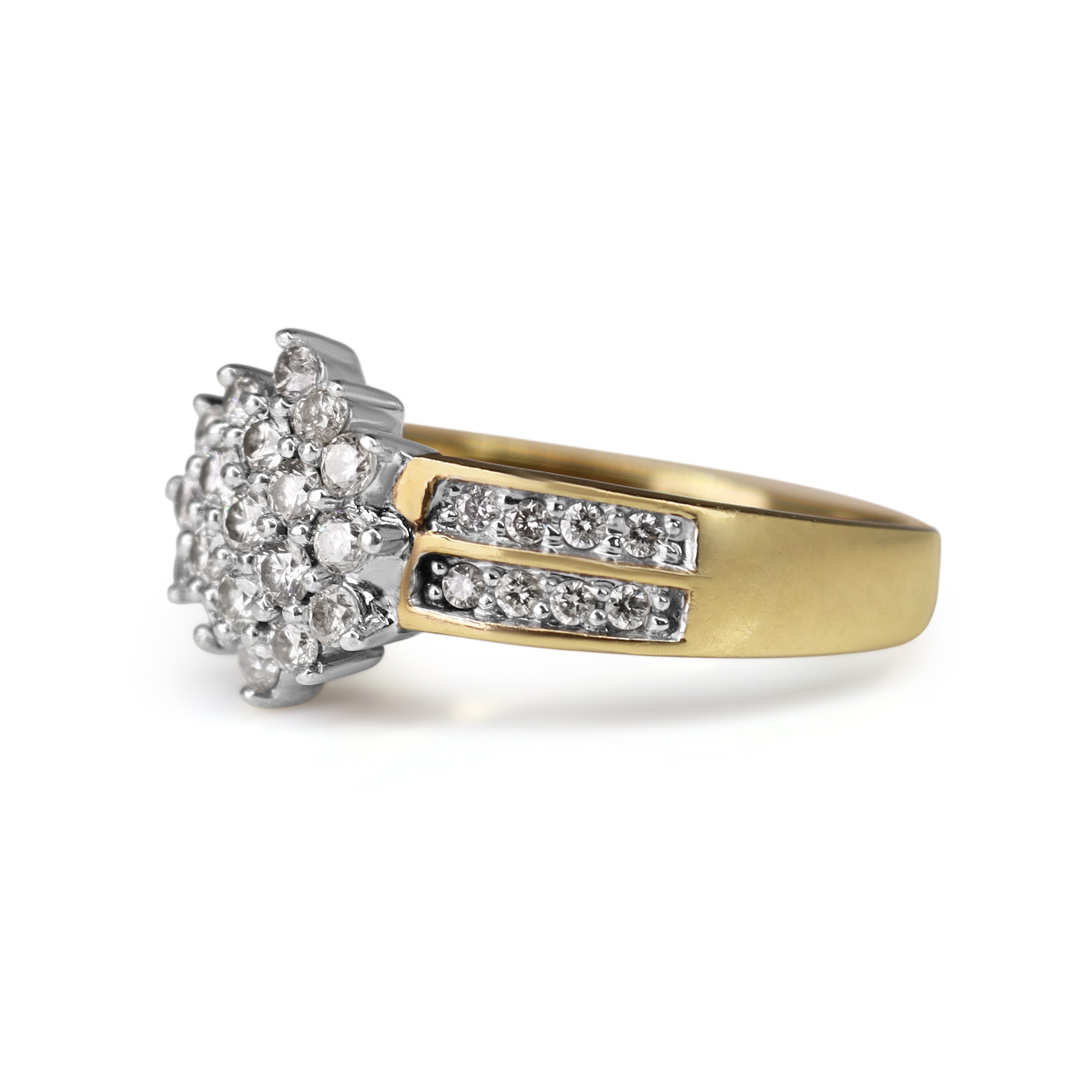 9ct Yellow and White Gold Diamond Cluster Ring