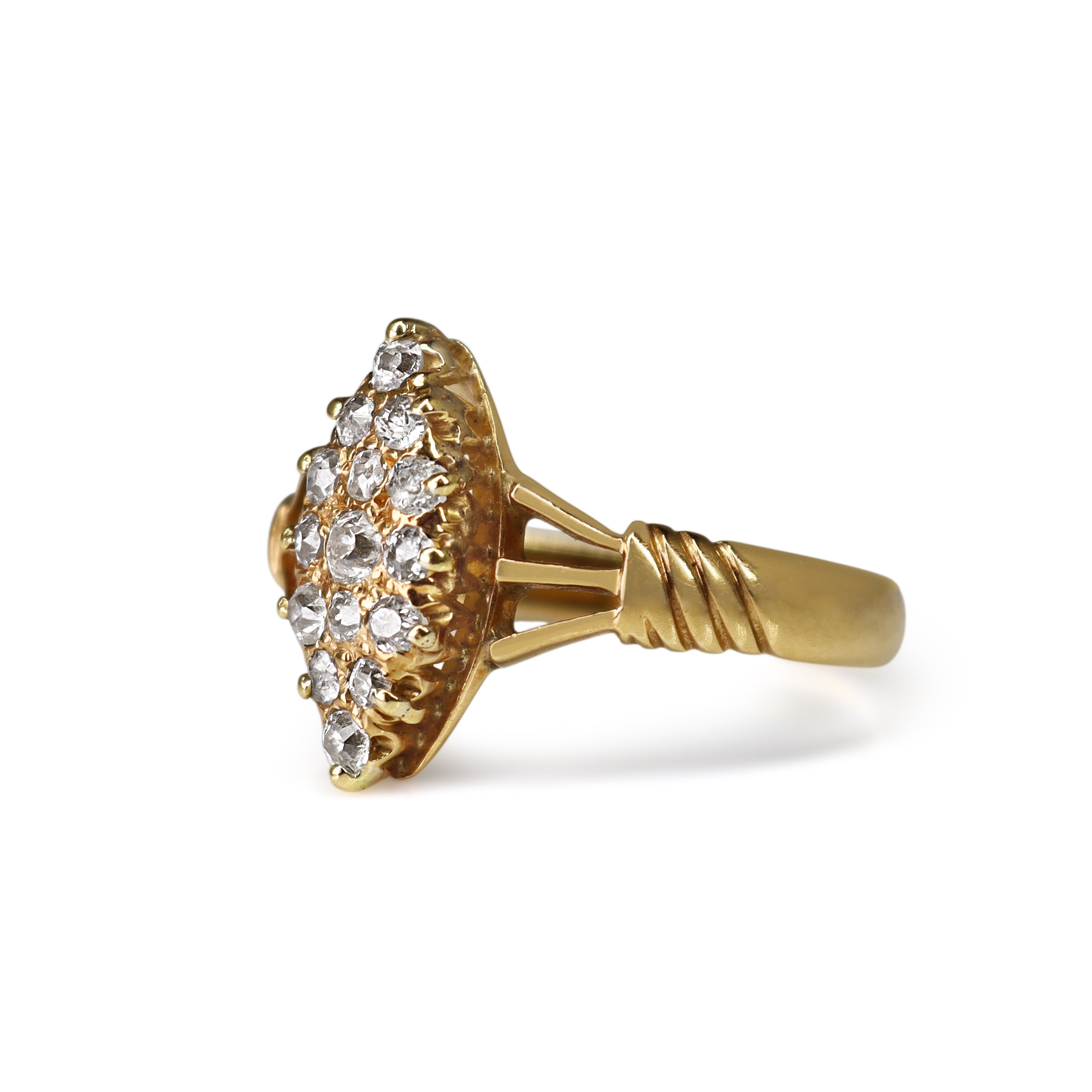18ct Yellow Gold Antique Old Cut Marquise Cluster Diamond Ring