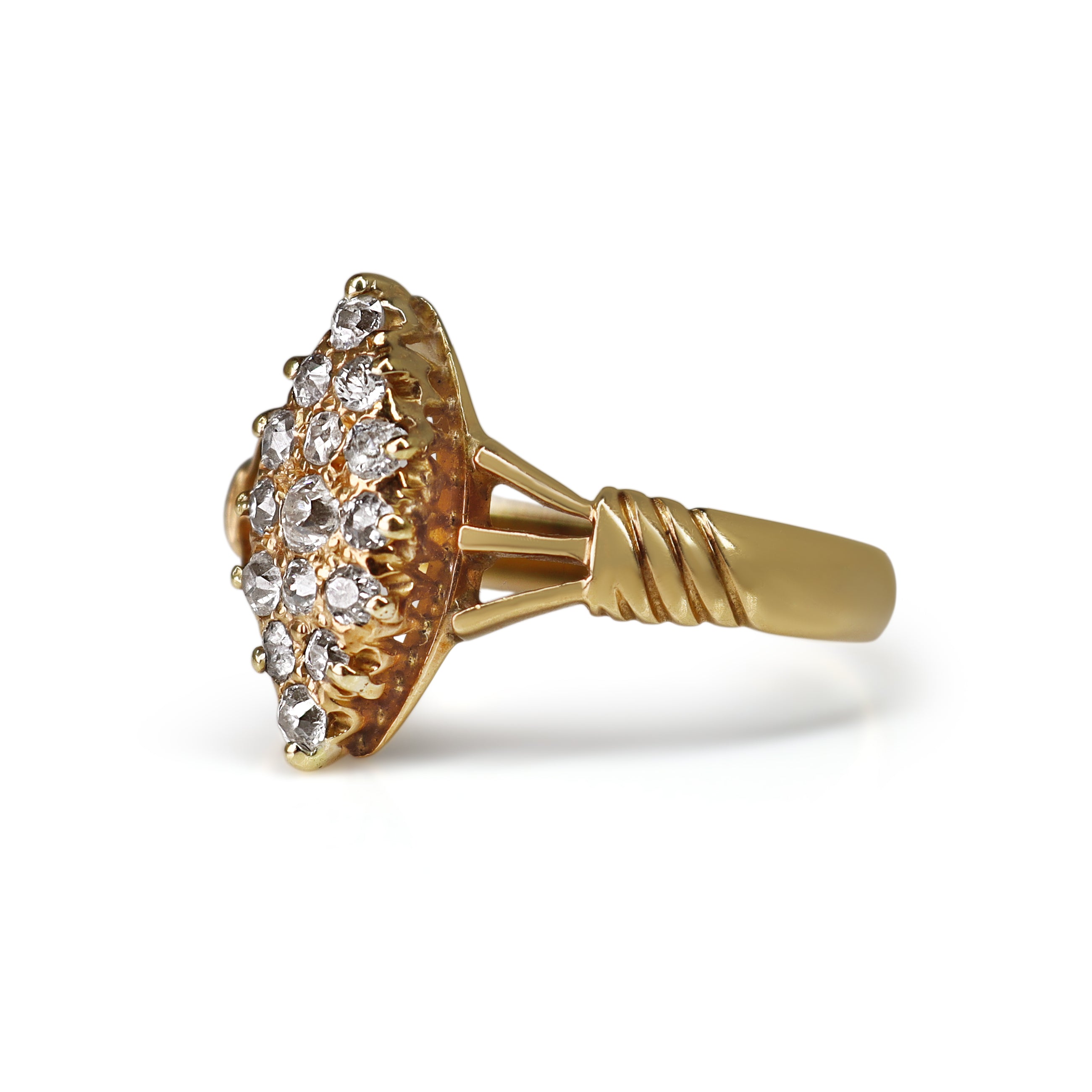 18ct Yellow Gold Antique Old Cut Marquise Cluster Diamond Ring
