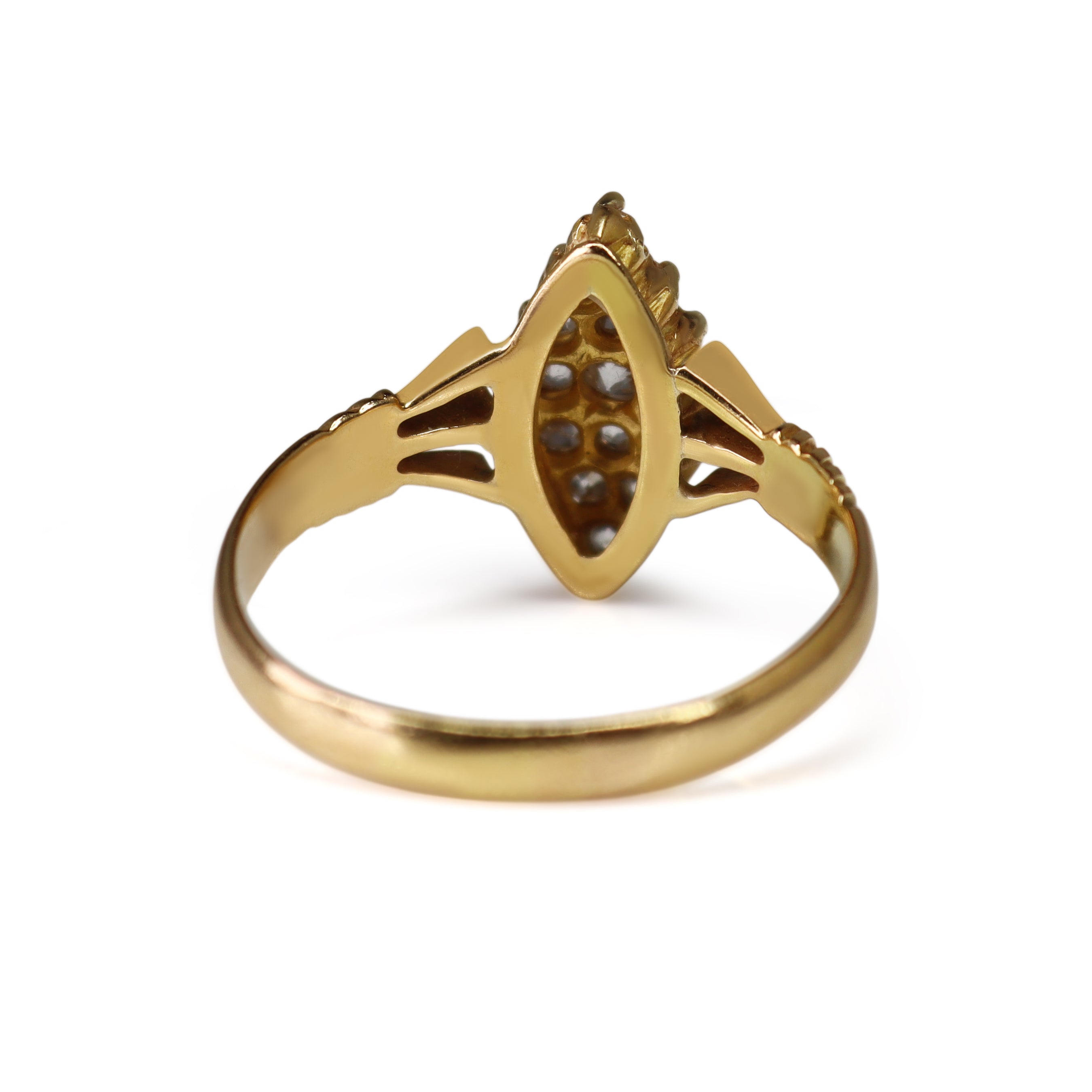 18ct Yellow Gold Antique Old Cut Marquise Cluster Diamond Ring