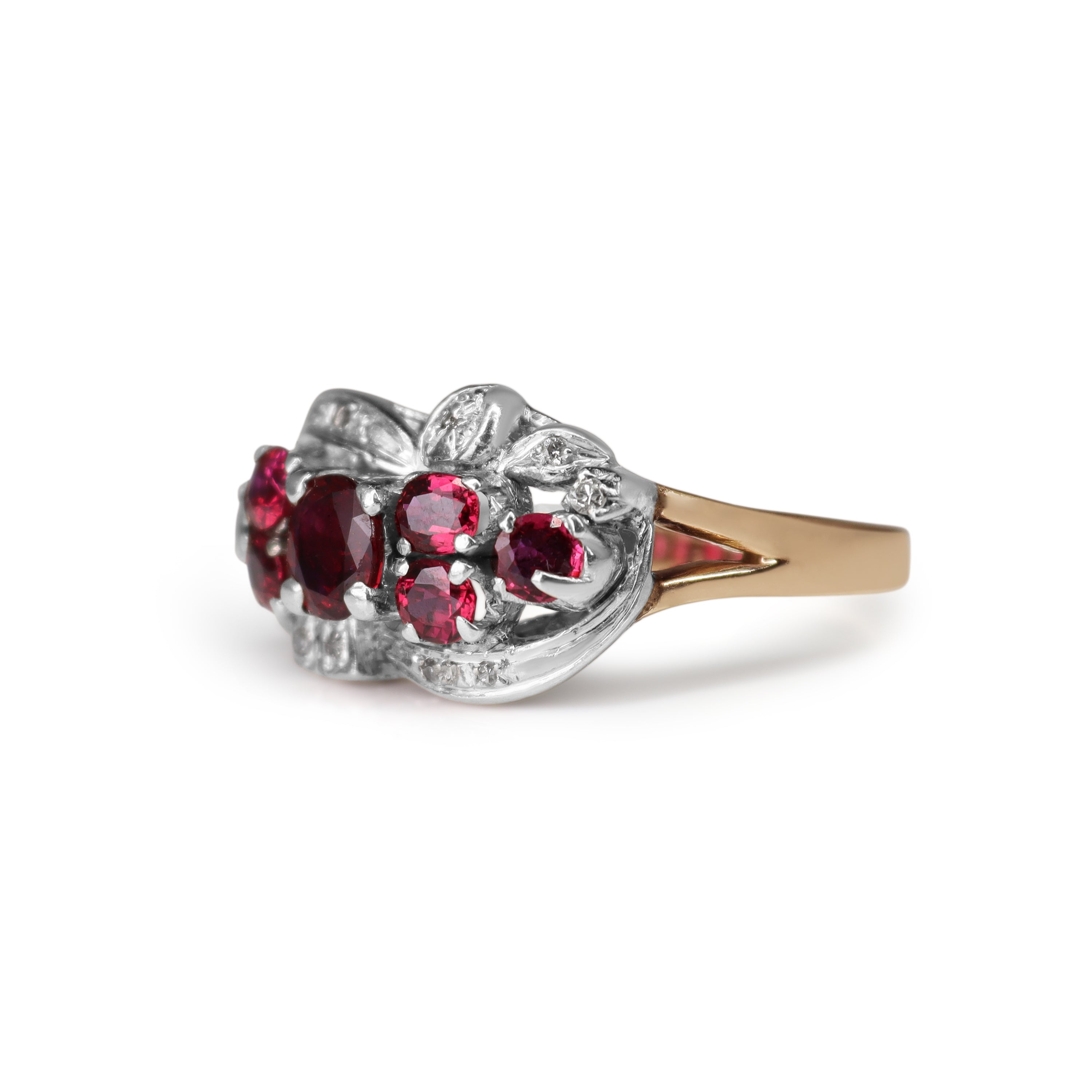 14ct Rose and White Gold Vintage Ruby Cluster and Diamond Ring