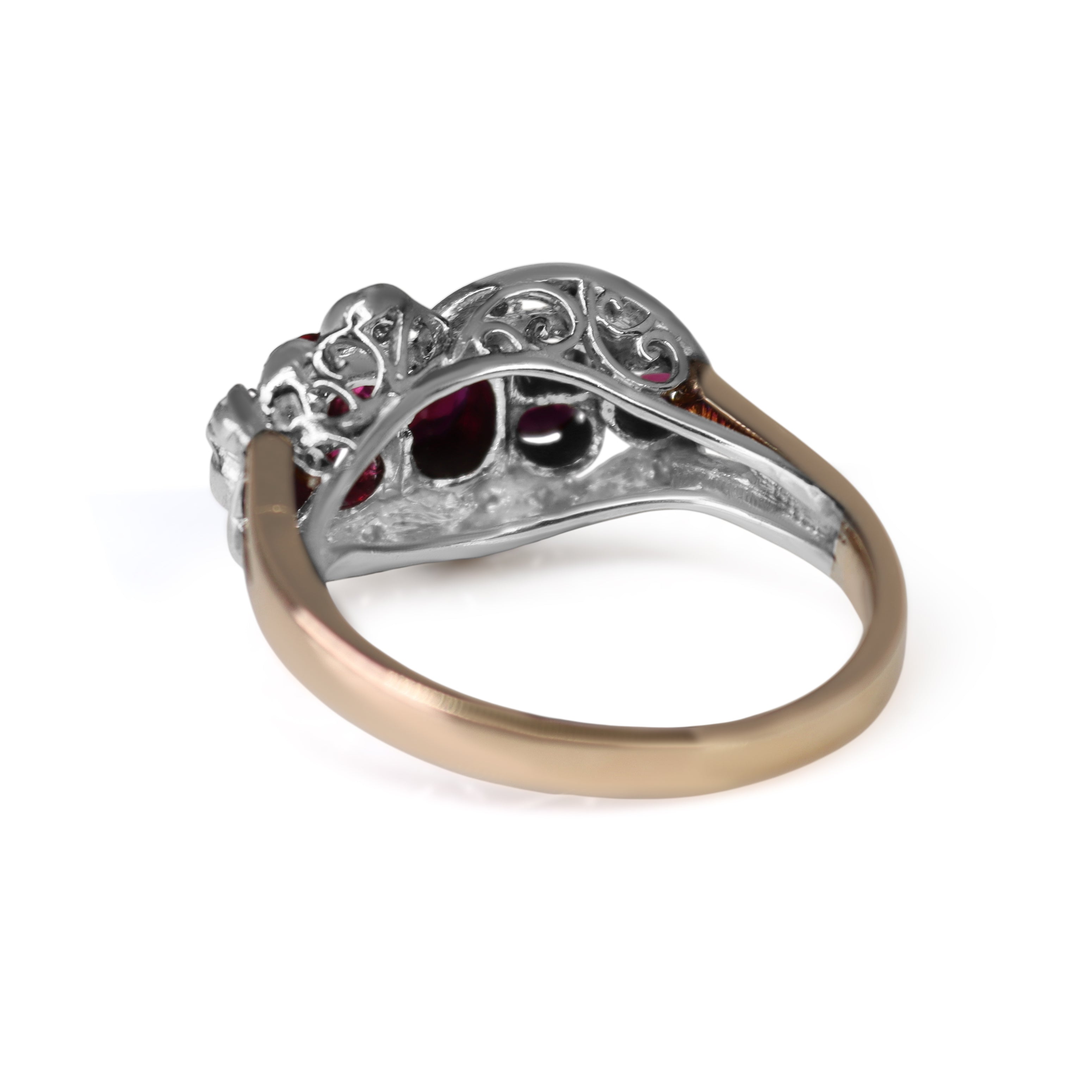 14ct Rose and White Gold Vintage Ruby Cluster and Diamond Ring