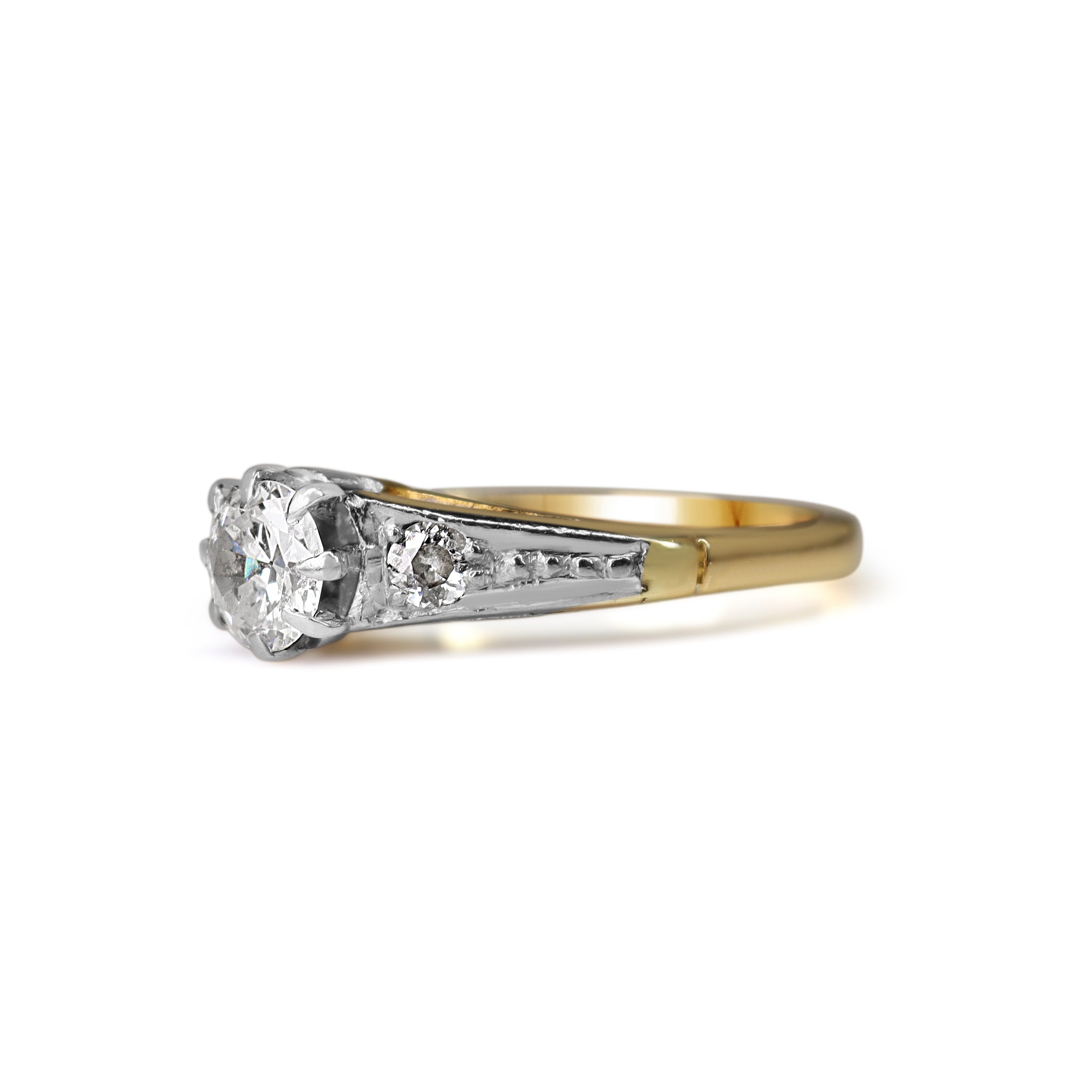 18ct Yellow and White Gold Antique Old Cut Diamond Solitaire Ring