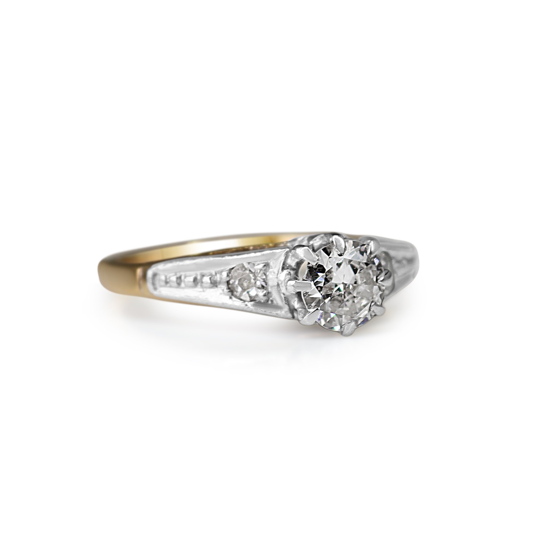 18ct Yellow and White Gold Antique Old Cut Diamond Solitaire Ring