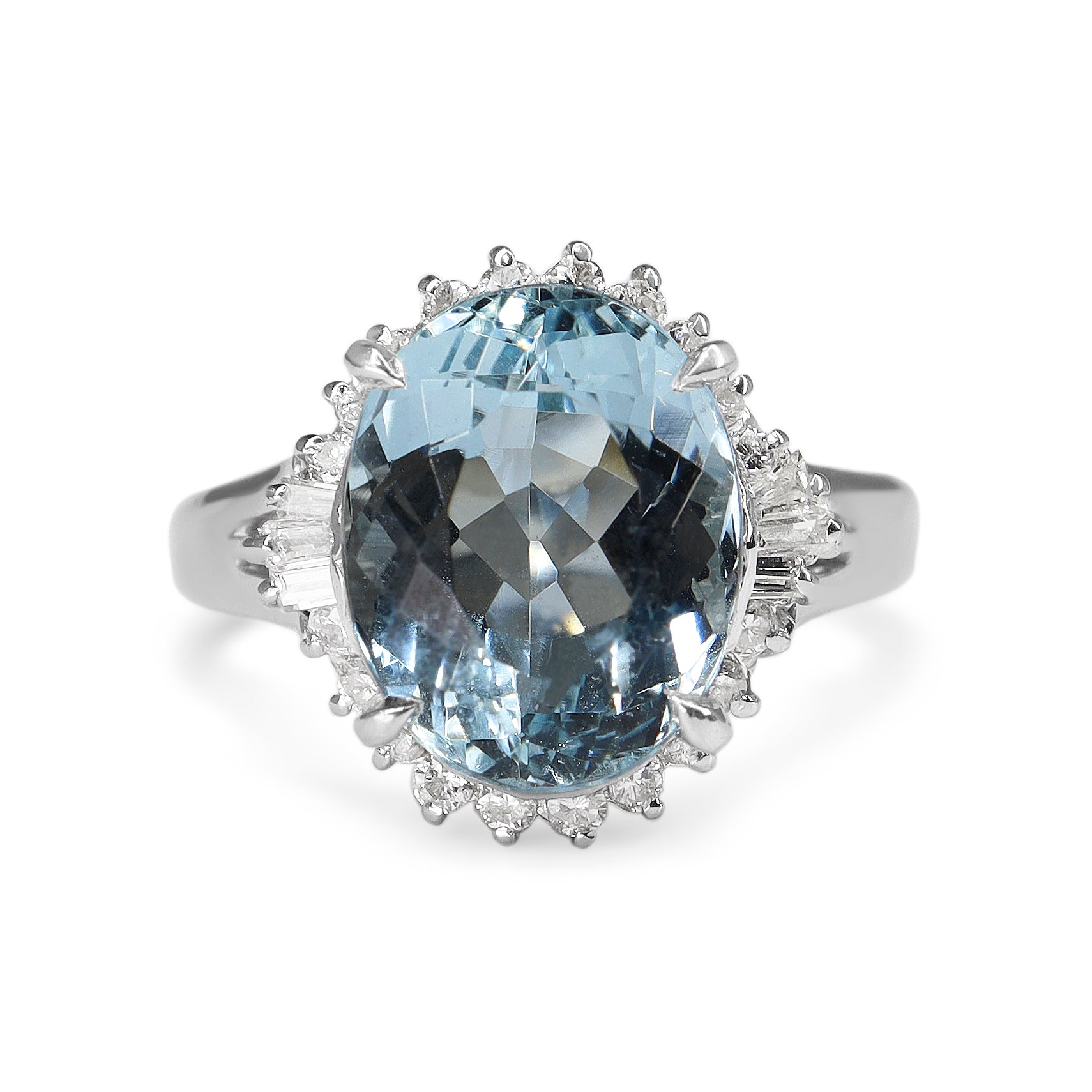 Platinum Aquamarine and Diamond Vintage Halo Ring