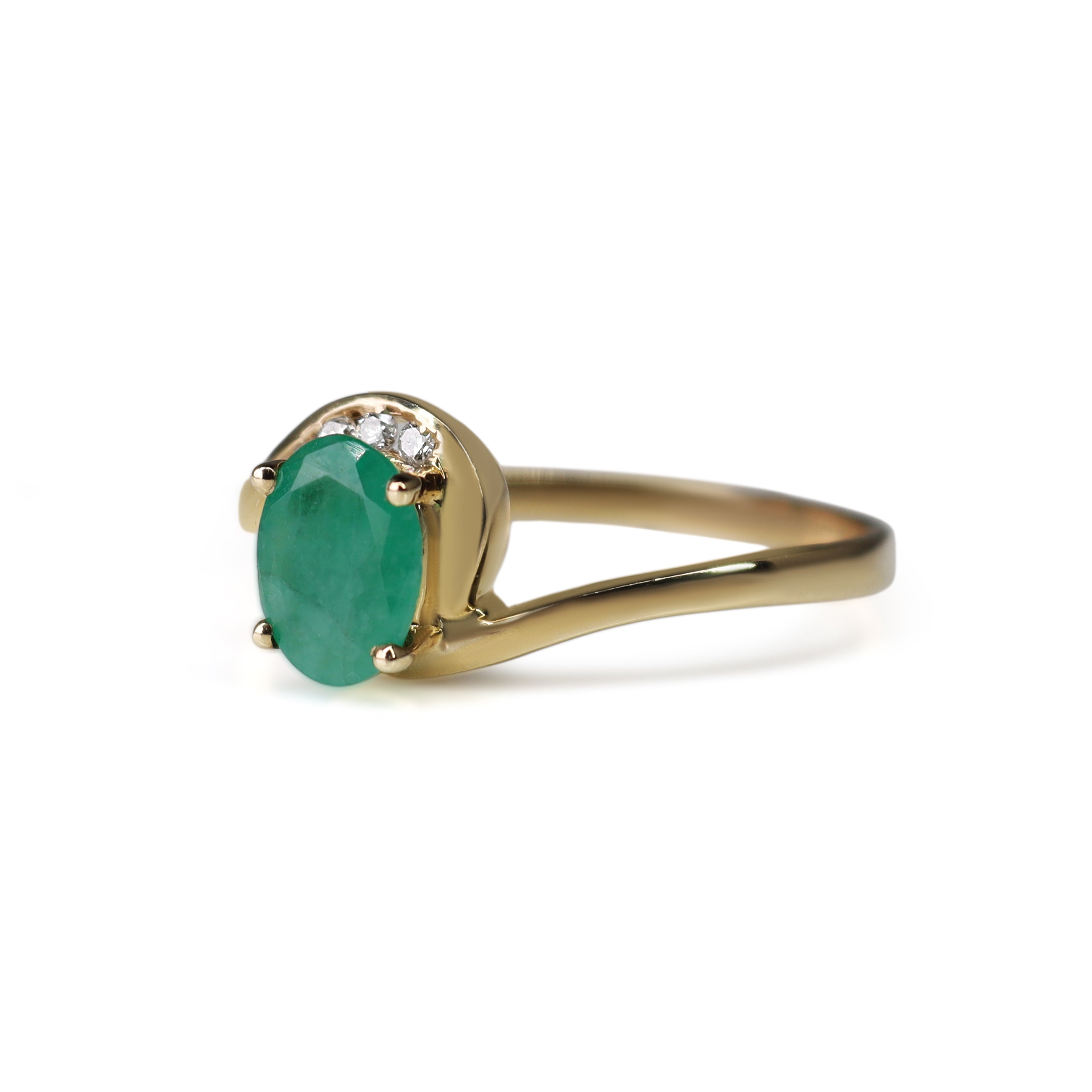 9ct Yellow Gold Emerald and Diamond Swirl Ring