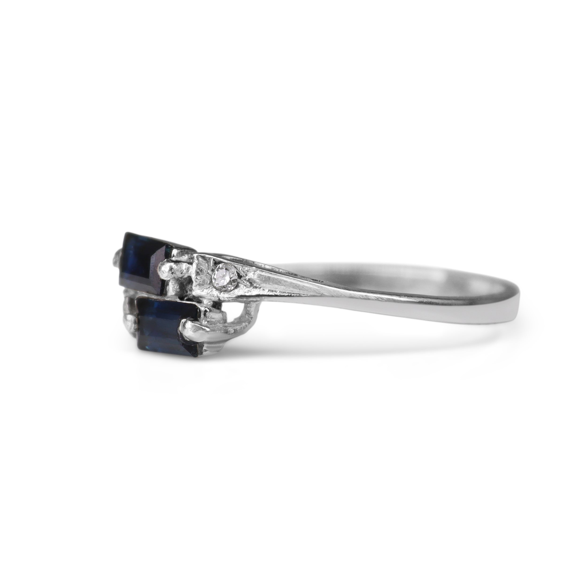 9ct White Gold Baguette Sapphire and Diamond Moi Et Toi Ring