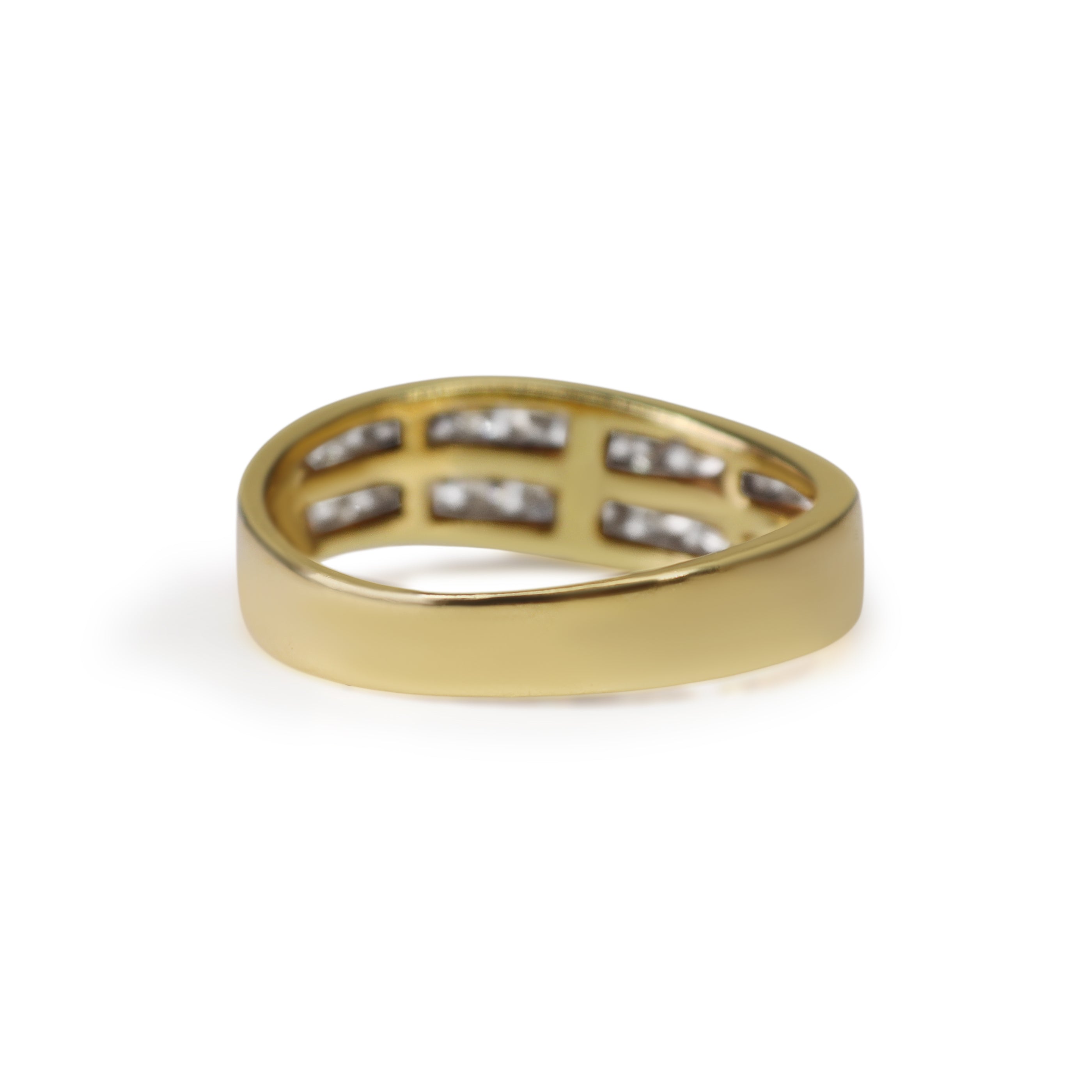 18ct Yellow Gold Channel Set Double Row Diamond Wave Ring