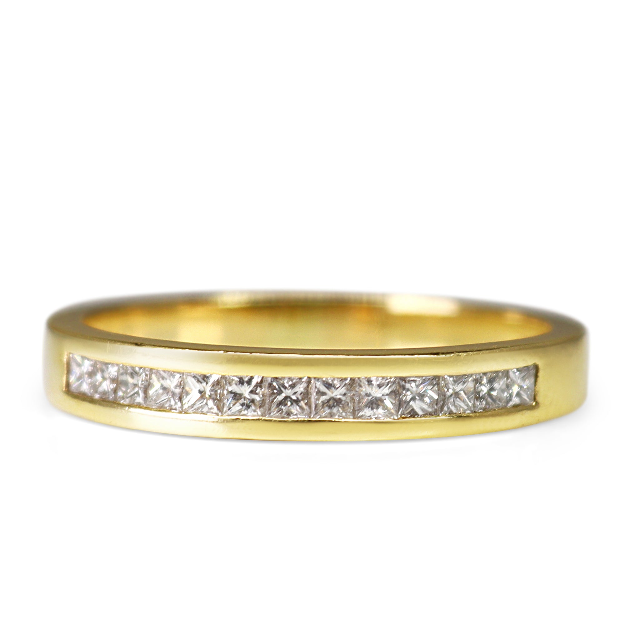18ct Yellow Gold Princess Cut Channel Set Band Ring