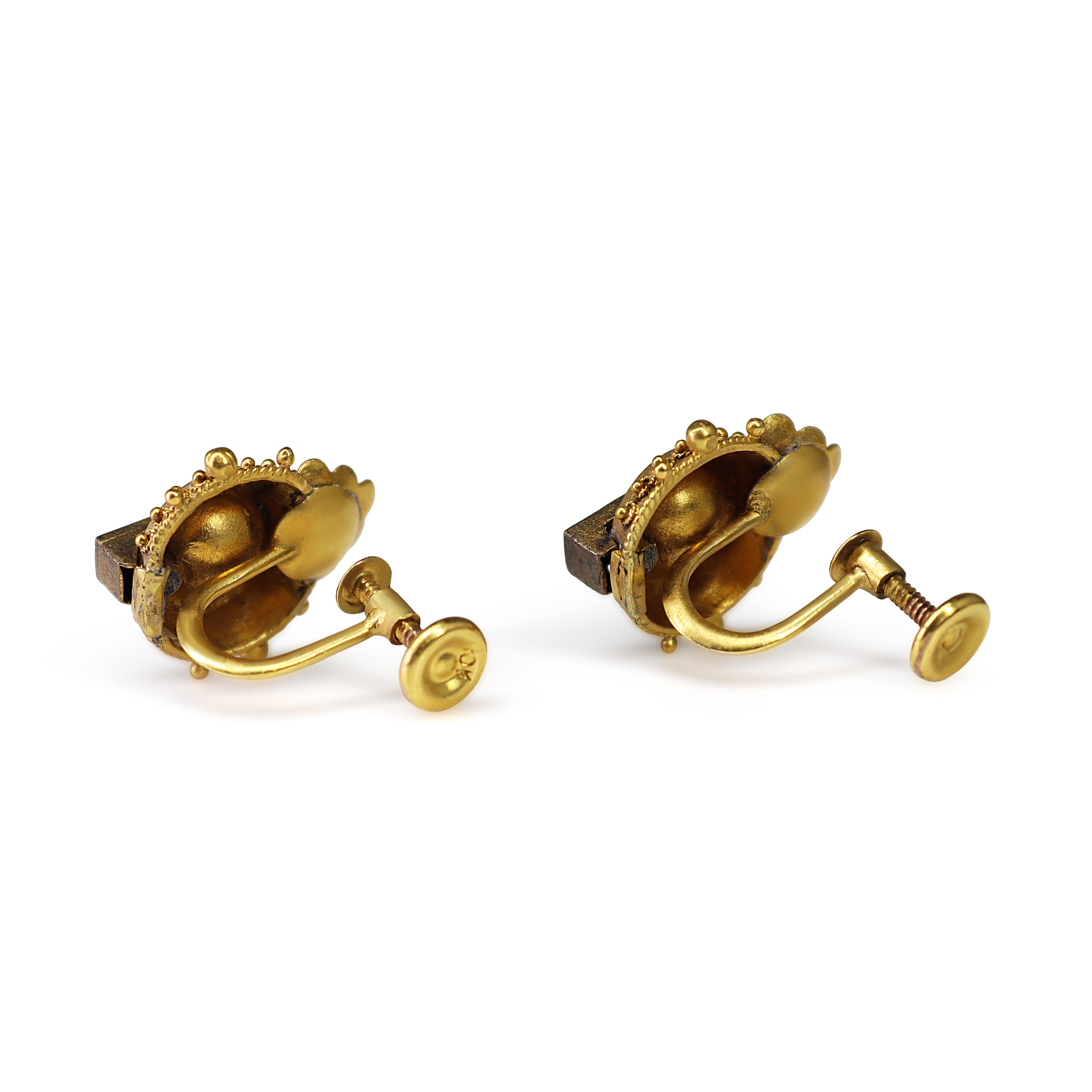 9ct Yellow Gold Antique Seed Pearl Screw On Earrings