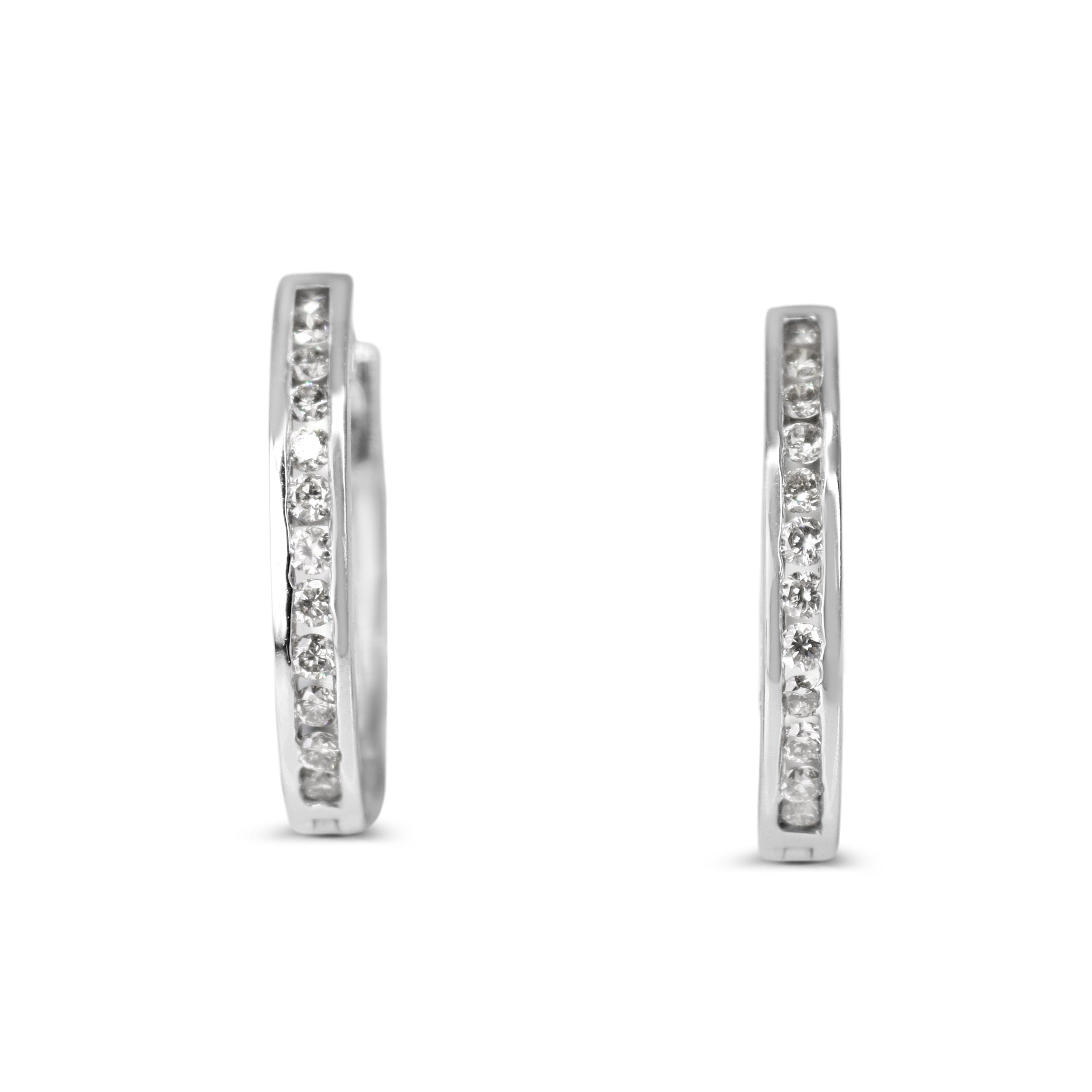 9ct White Gold Channel Set Diamond Hoop Earrings