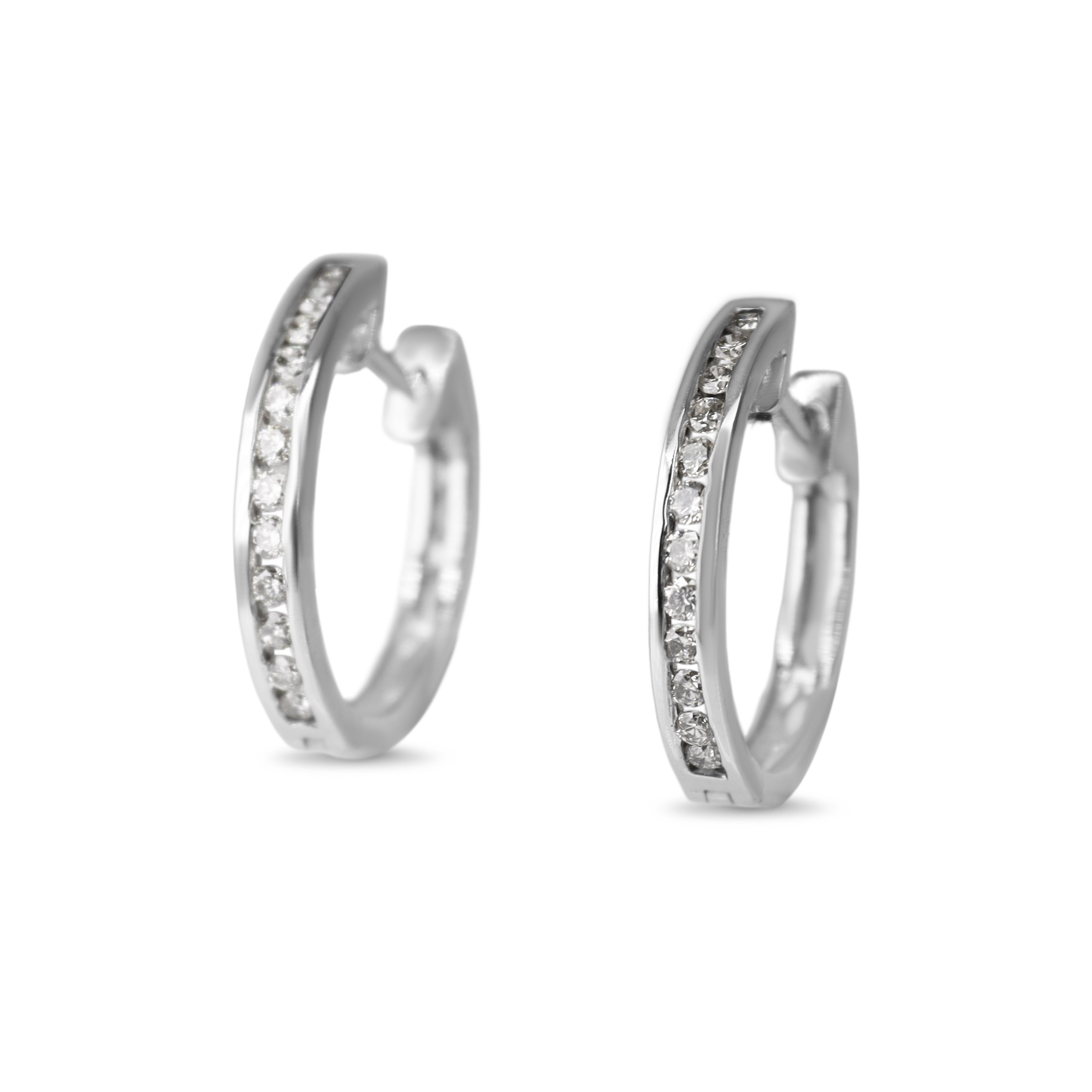 9ct White Gold Channel Set Diamond Hoop Earrings