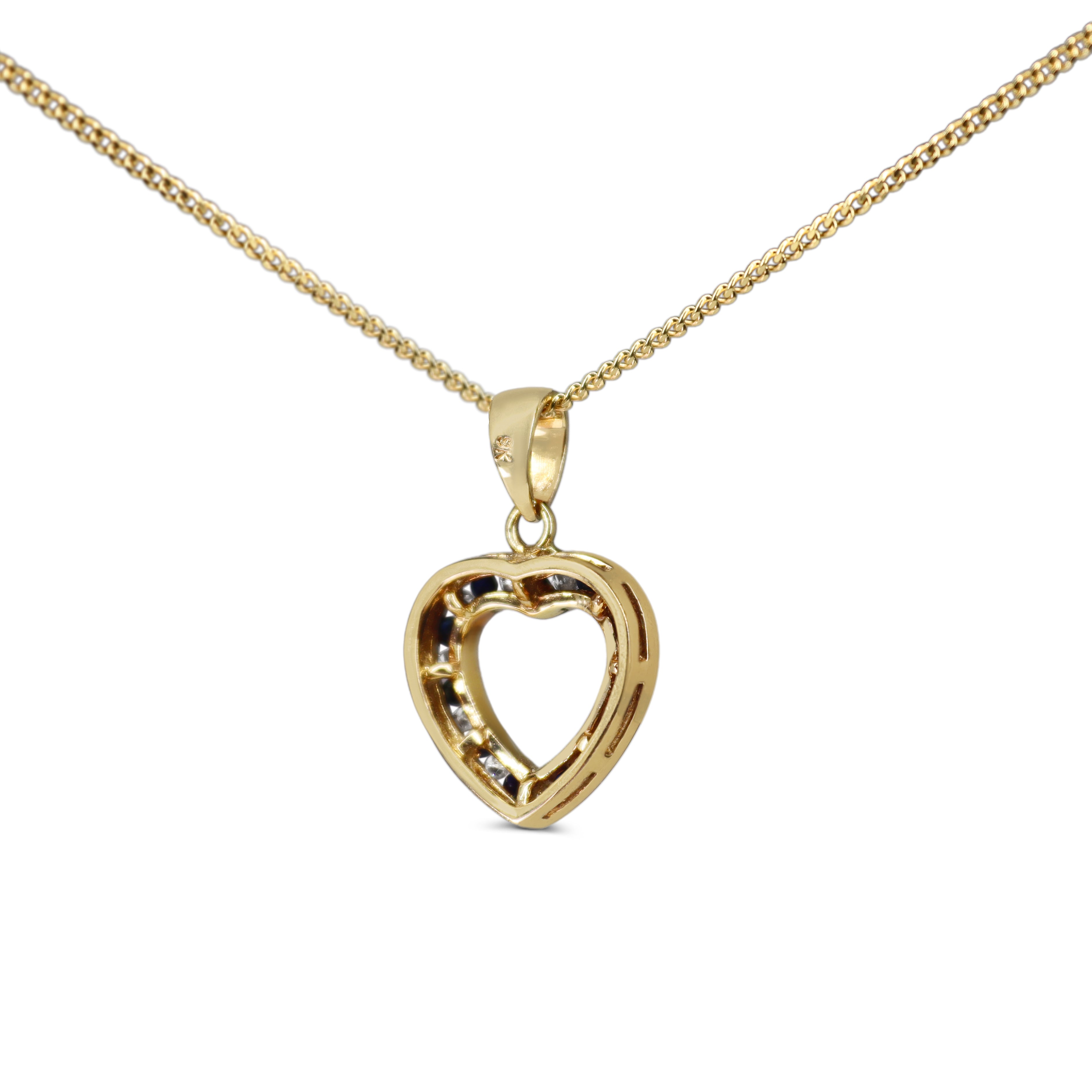 9ct Yellow Gold Sapphire and Diamond Channel Set Heart Necklace