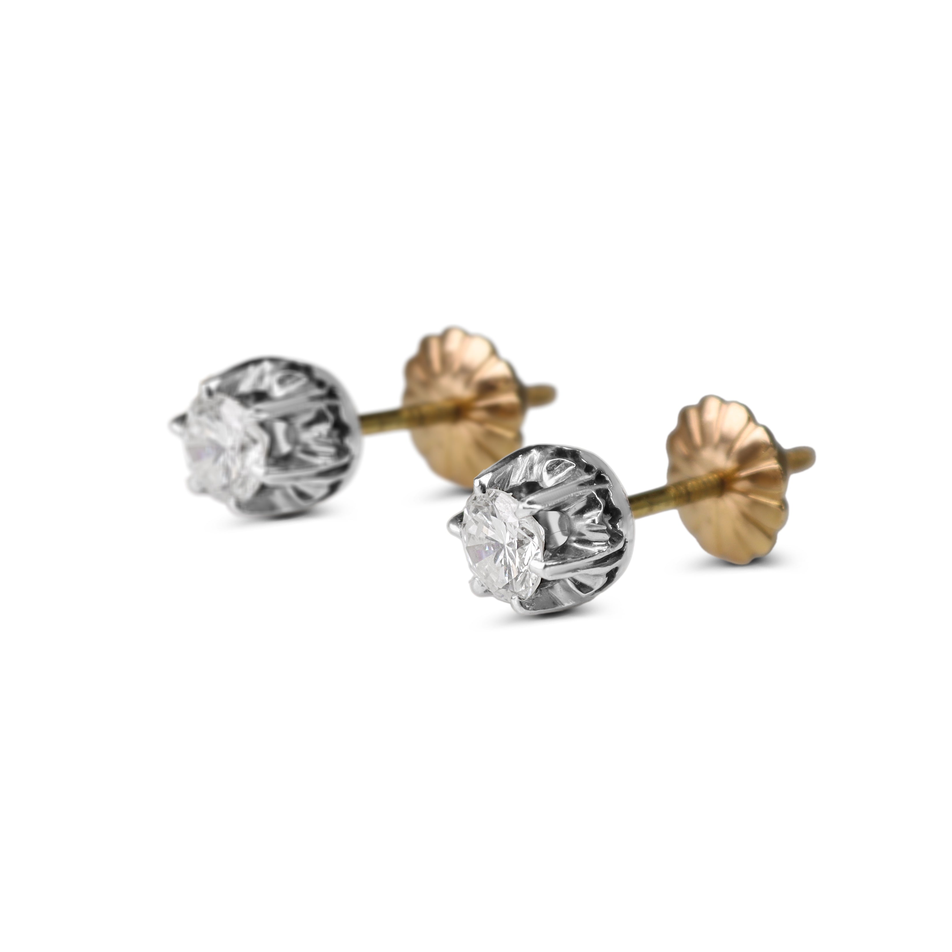 18ct Yellow and White Gold Vintage Diamond Stud Earrings