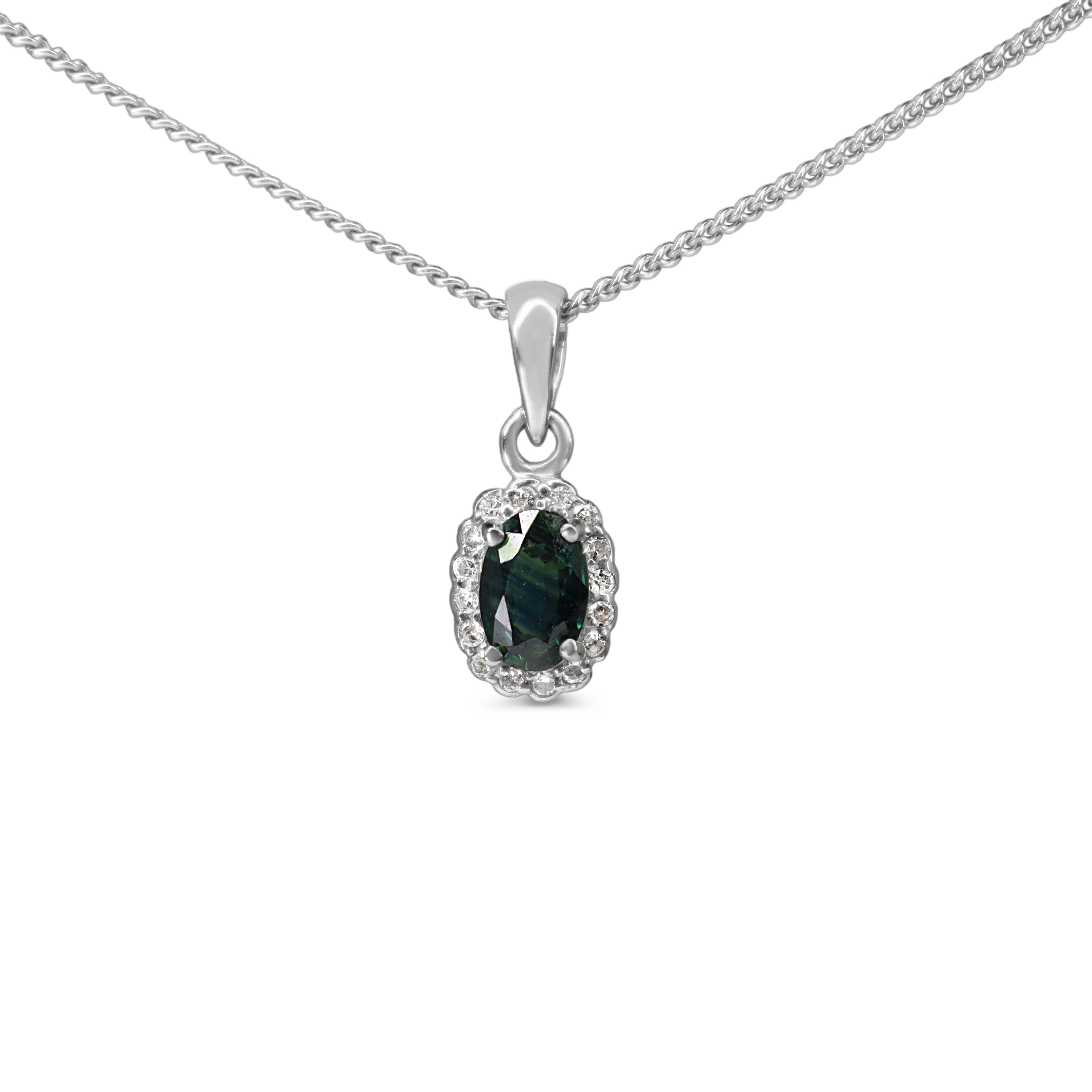 9ct White Gold Sapphire and Diamond Daisy Style Necklace