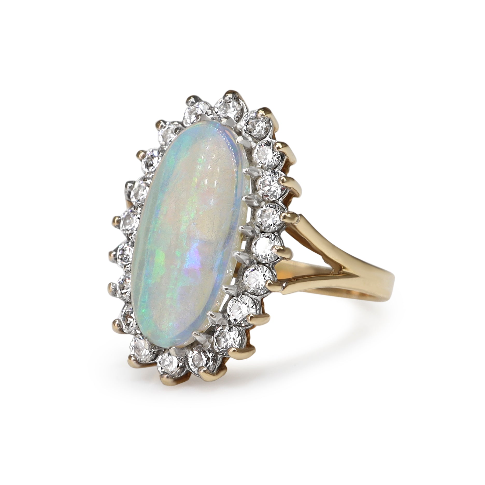 9ct Yellow and White Gold Opal and Diamond Halo Ring
