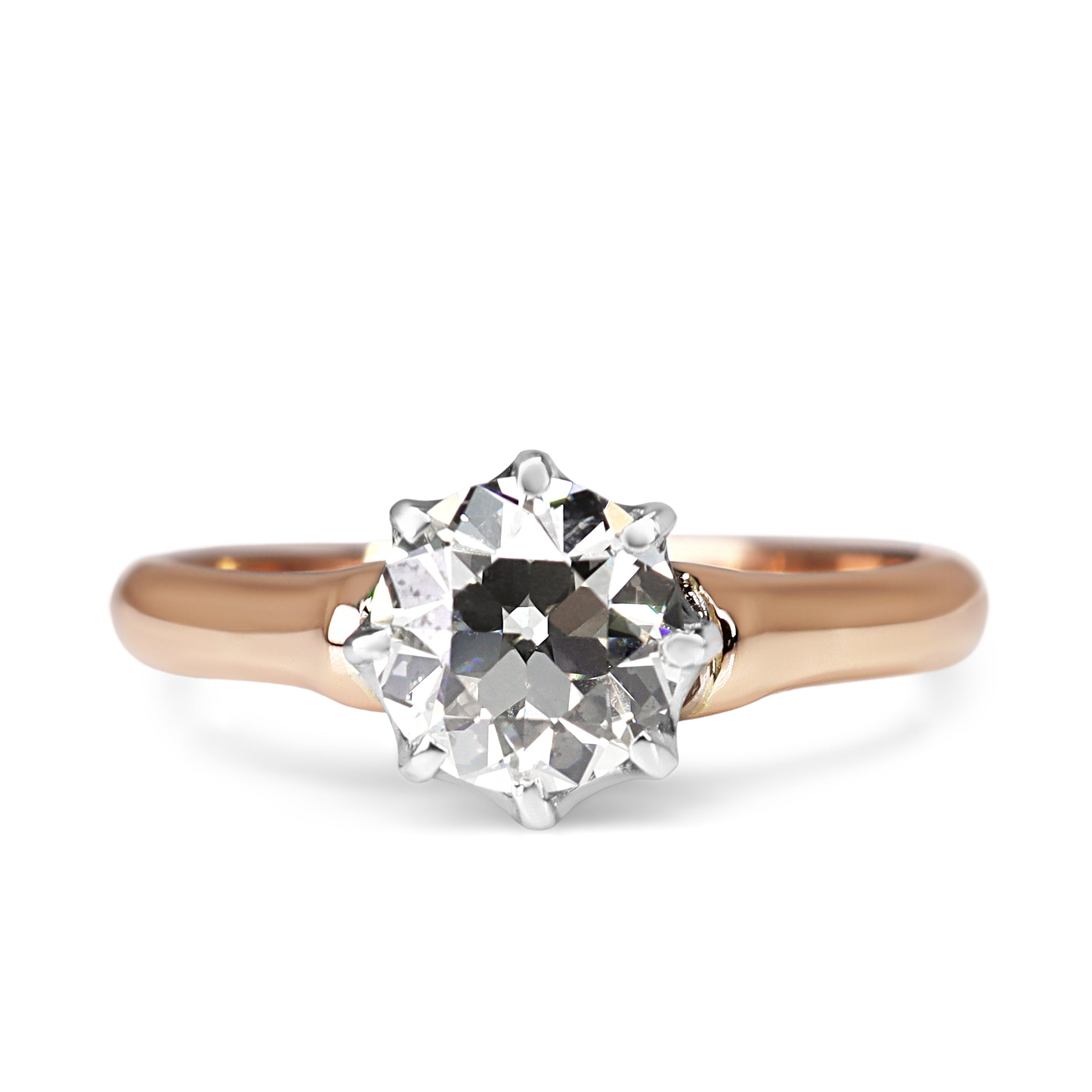18ct Rose and White Gold Antique Style Old Cut Diamond Solitaire Ring