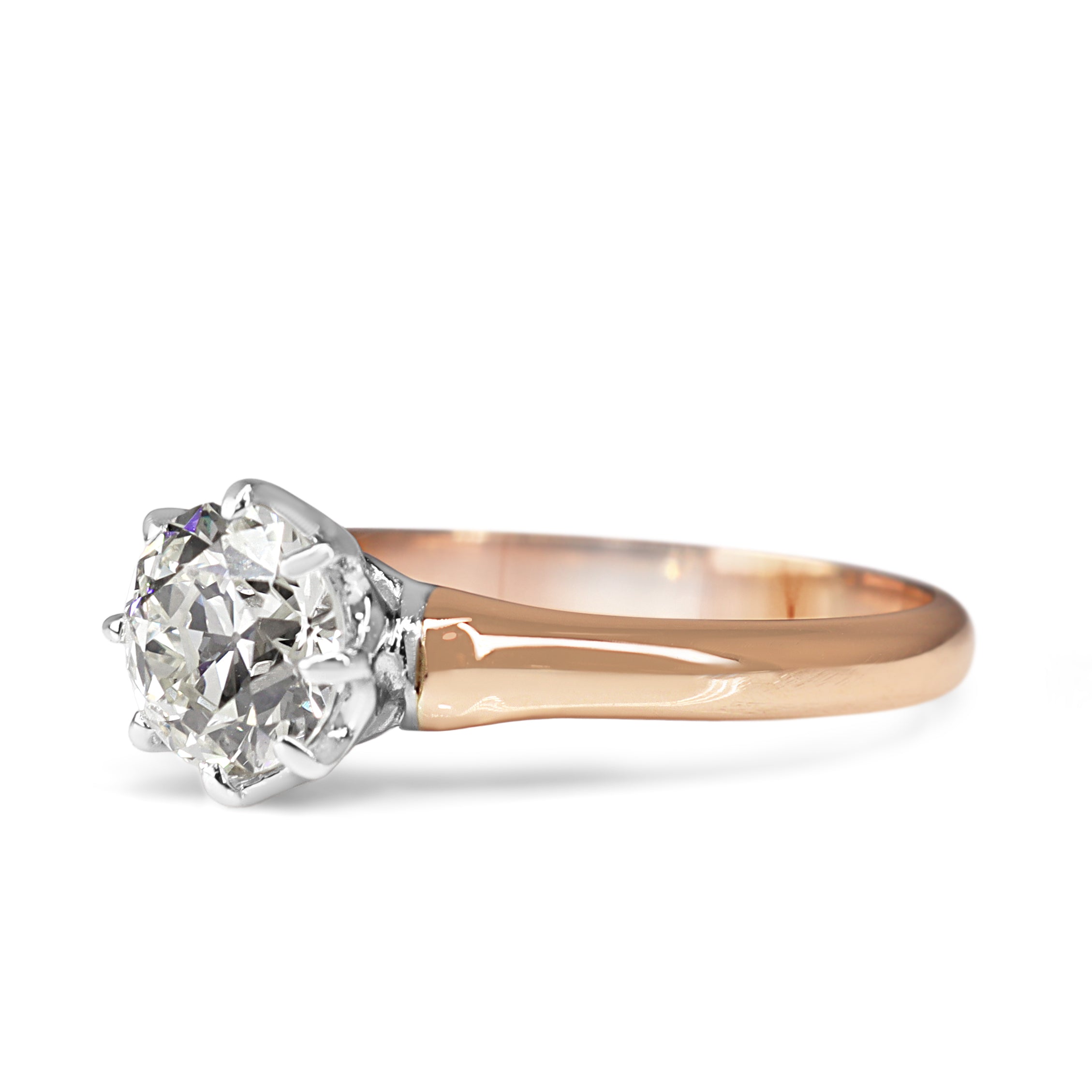 18ct Rose and White Gold Antique Style Old Cut Diamond Solitaire Ring