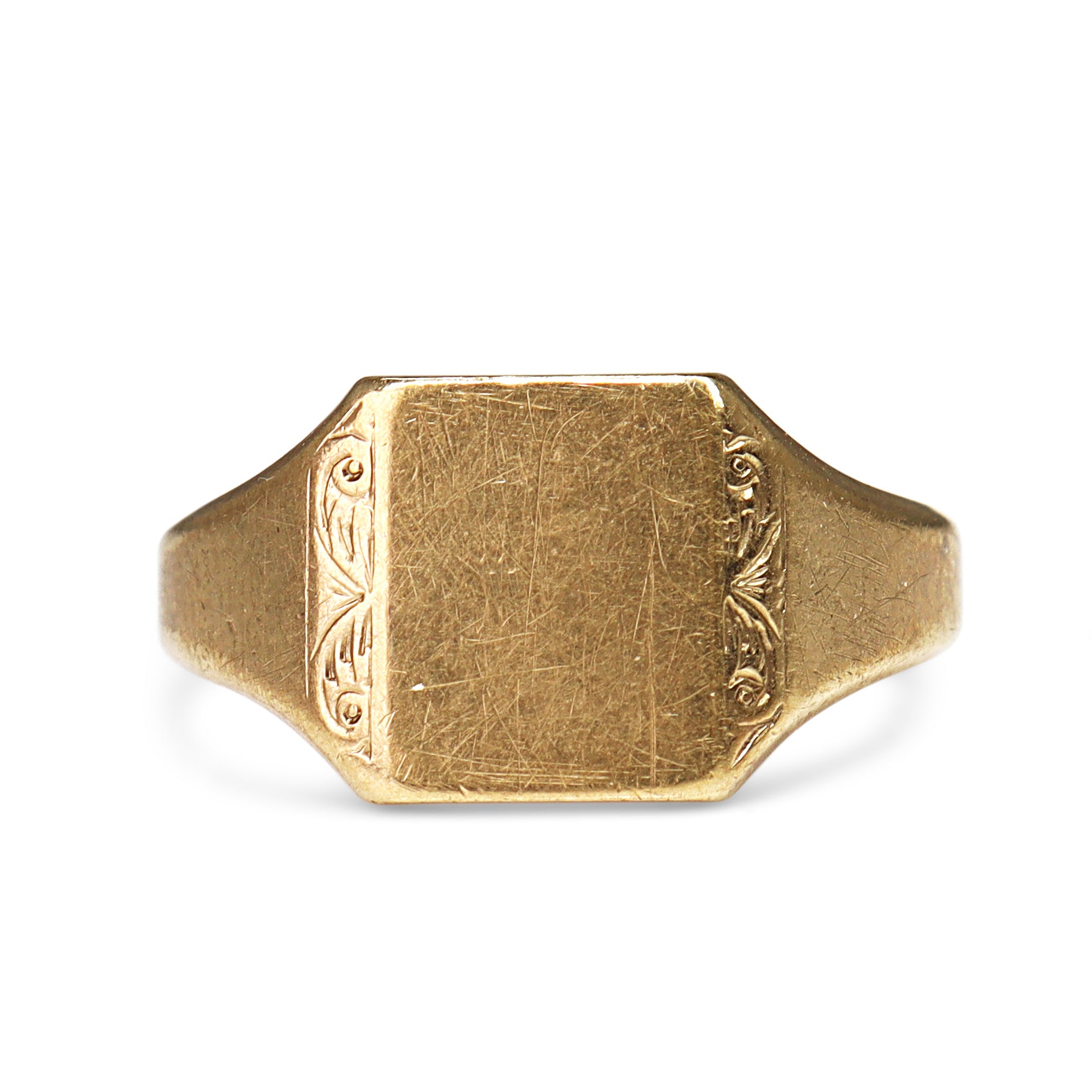 9ct Yellow Gold Vintage Etched Signet Ring