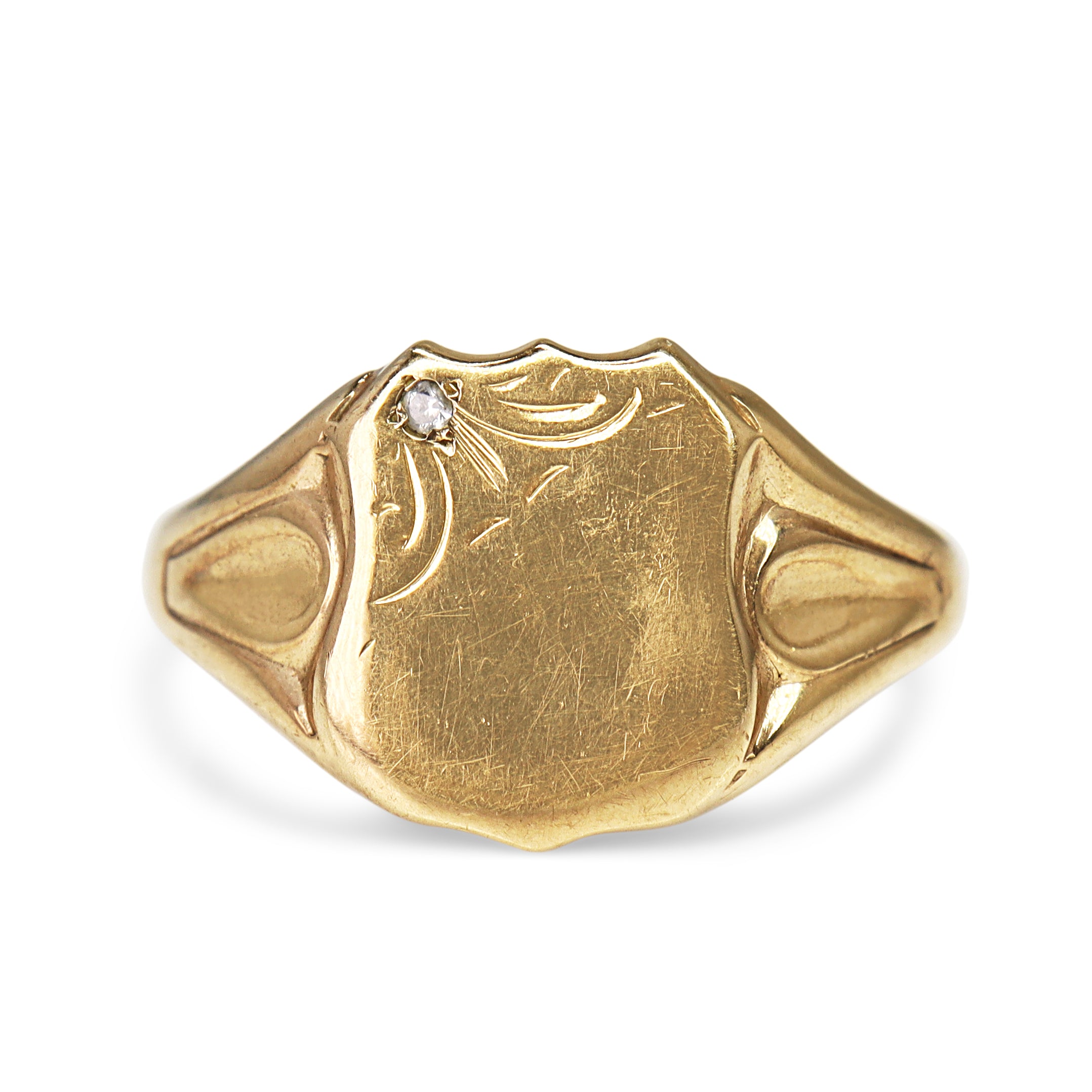 9ct Yellow Gold Diamond Sheild Signet Ring