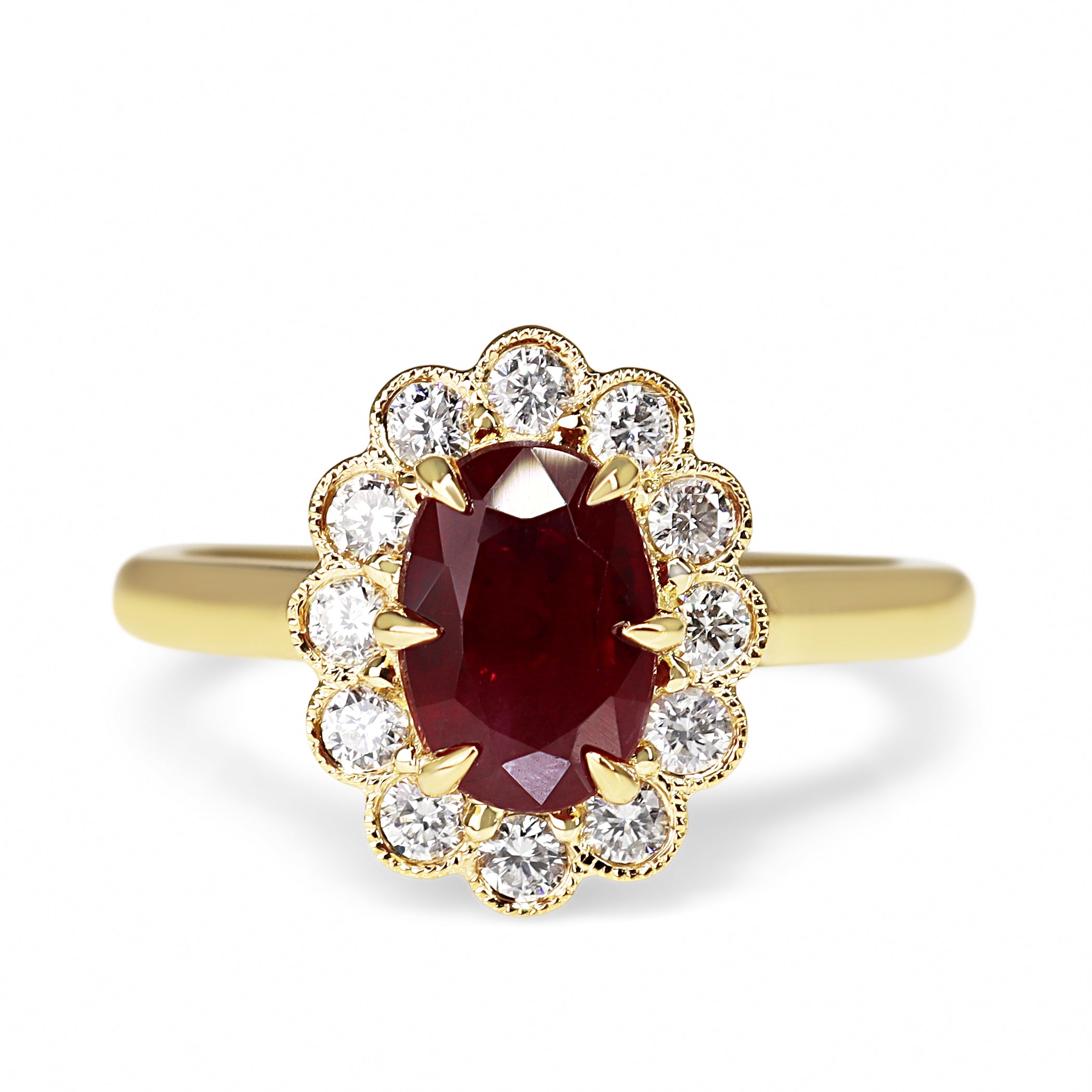 18ct Yellow Gold Ruby and Diamond Daisy Ring