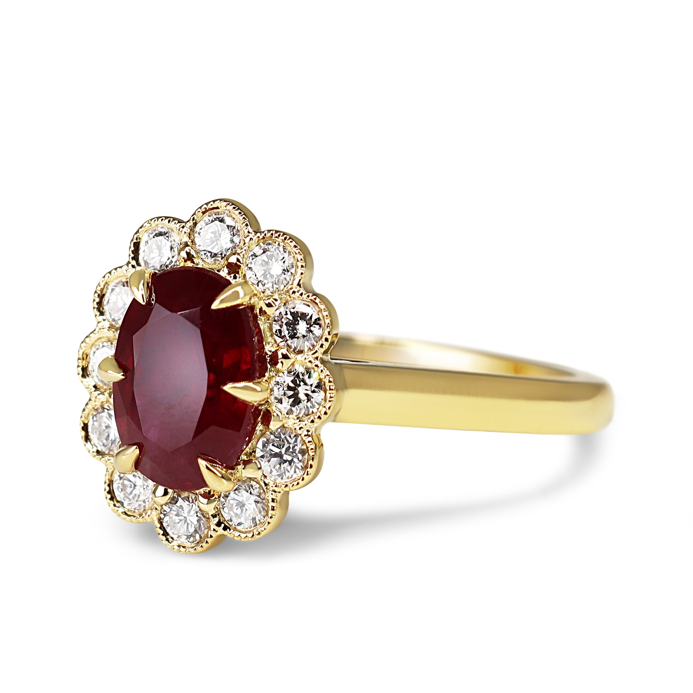 18ct Yellow Gold Ruby and Diamond Daisy Ring