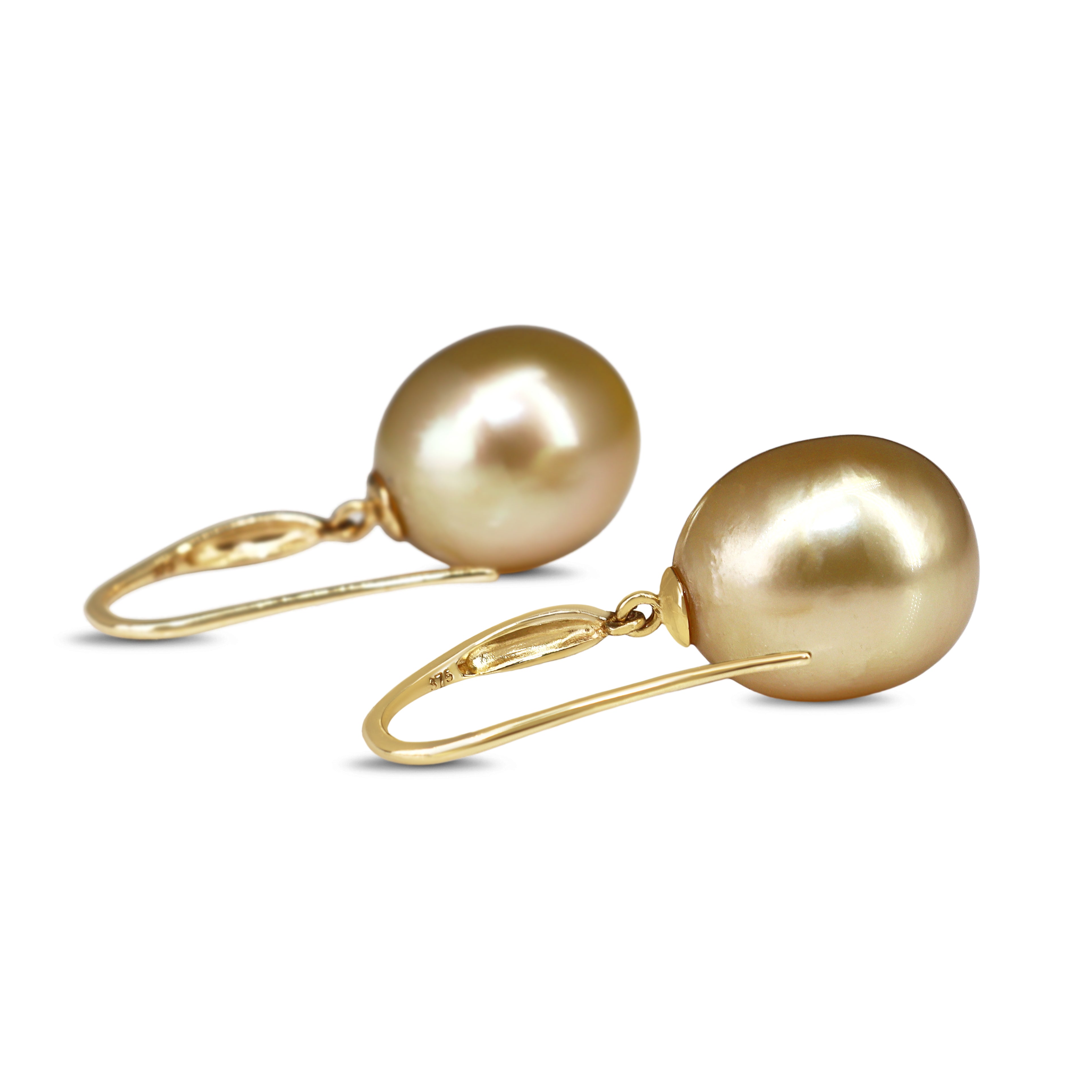 9ct Yellow Gold 13mm Golden South Sea Pearl Earrings