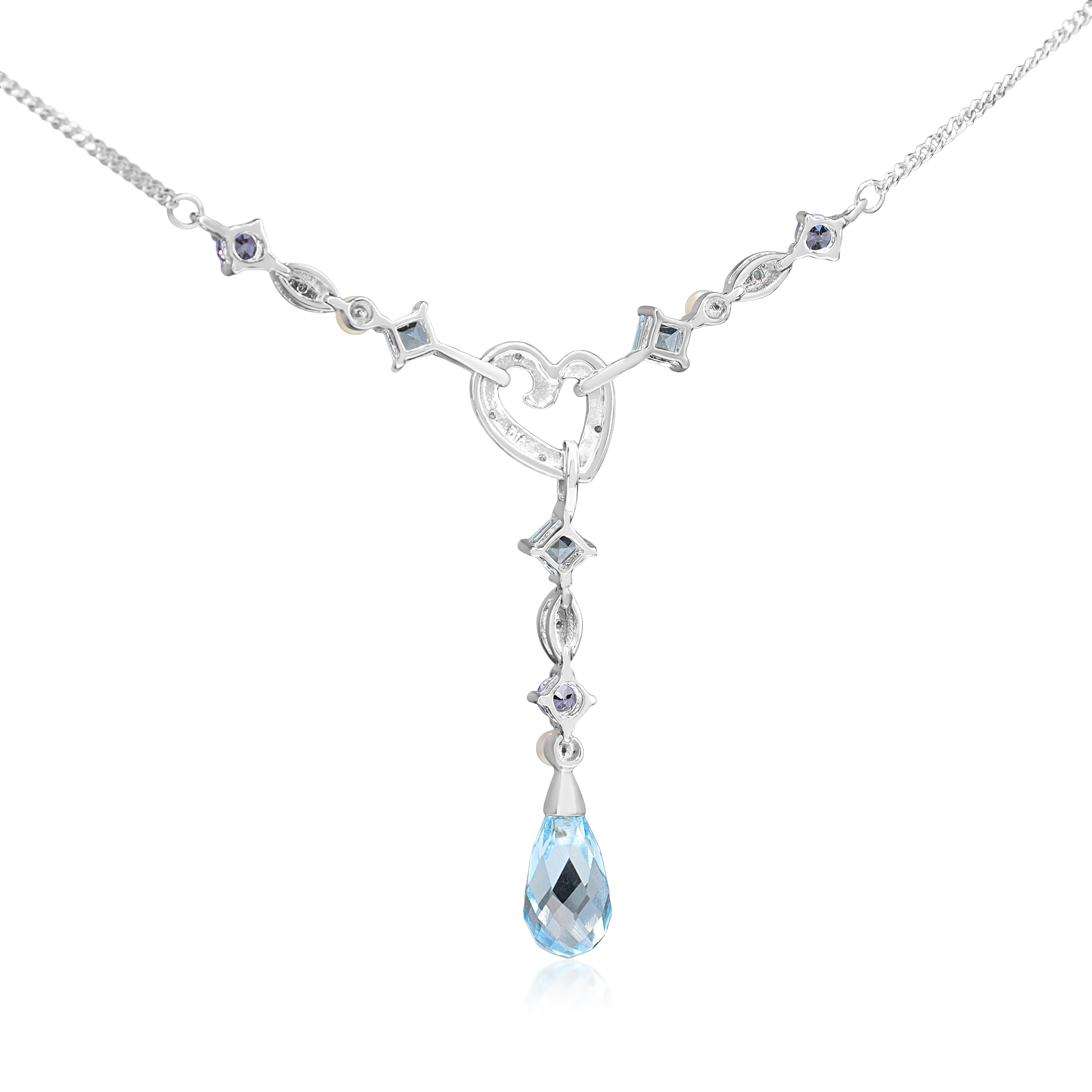 9ct White Gold Topaz, Tanzanite, Pearl and Diamond Necklace