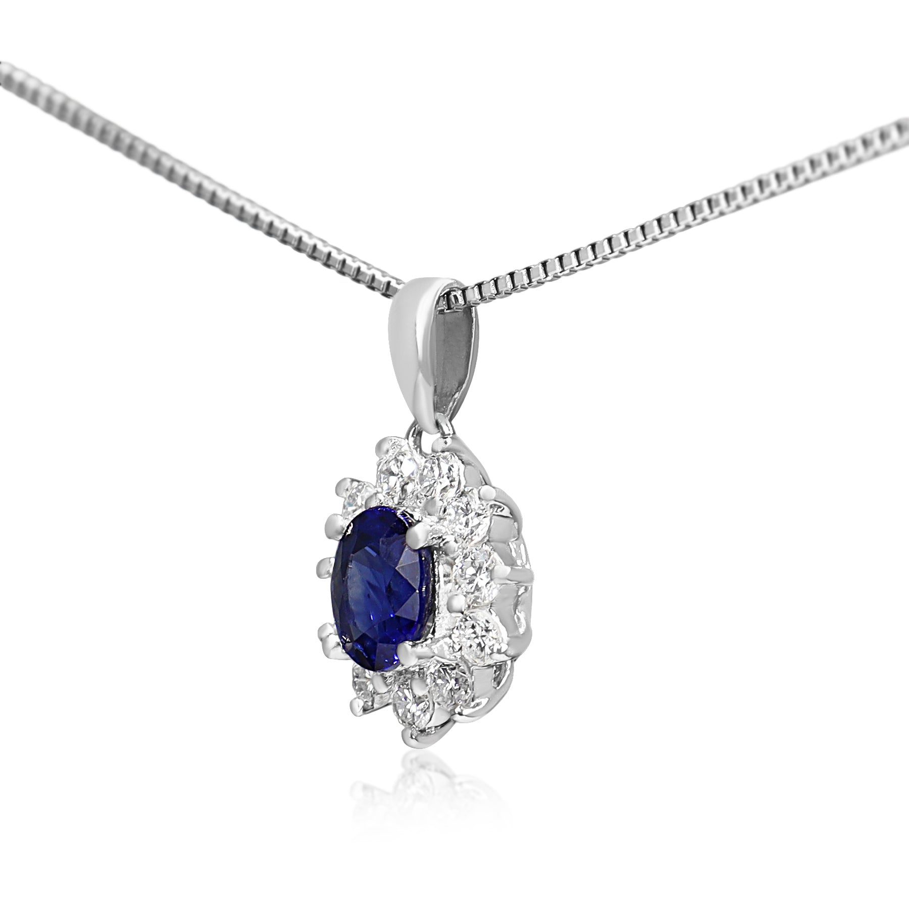 Platinum Sapphire and Diamond Halo Cluster Necklace