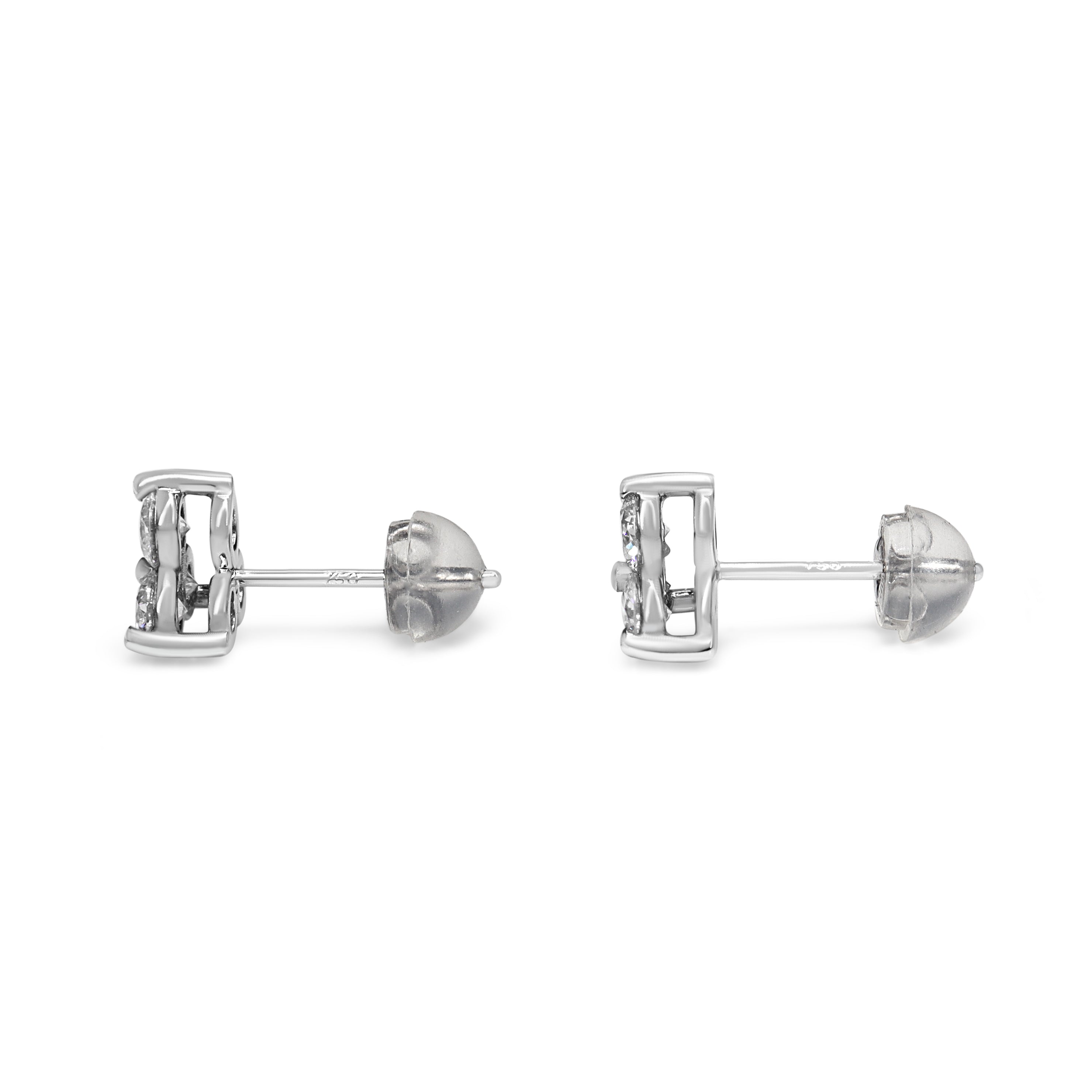 18ct White Gold 3 Leaf Clover Diamond Stud Earrings
