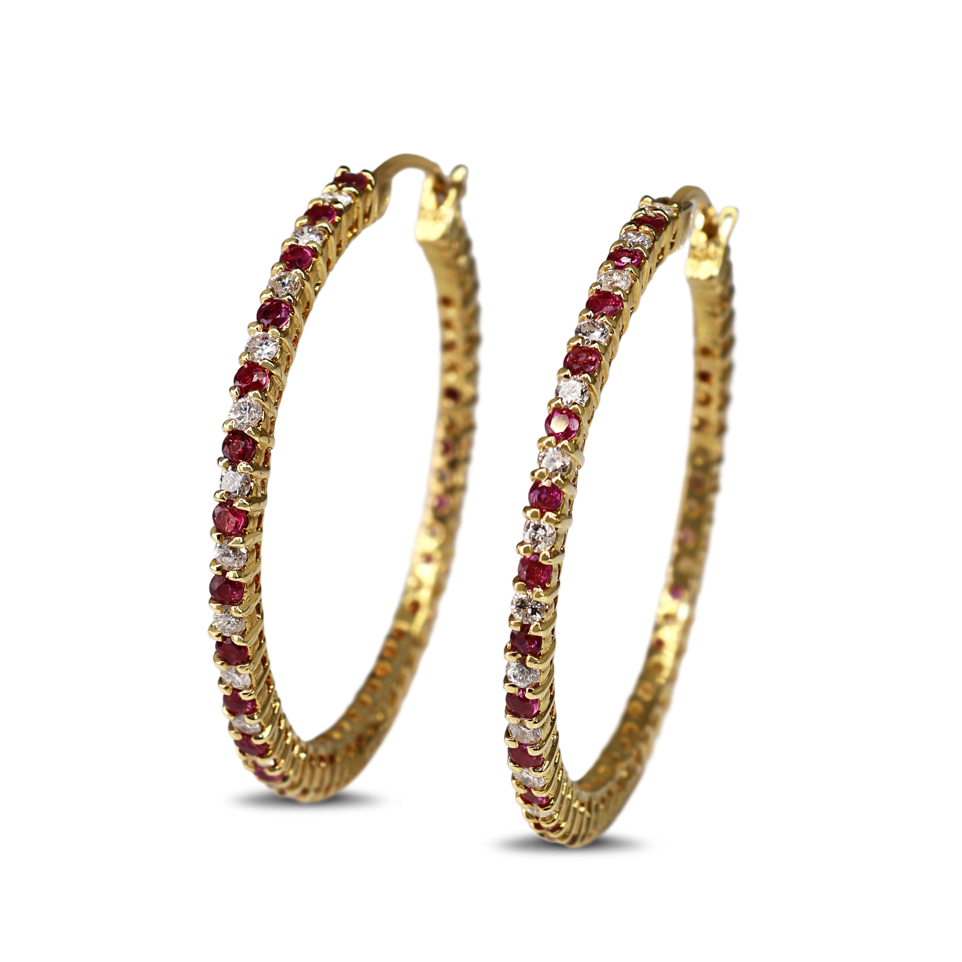 18ct Yellow Gold Ruby and Diamond Hoop Earrings