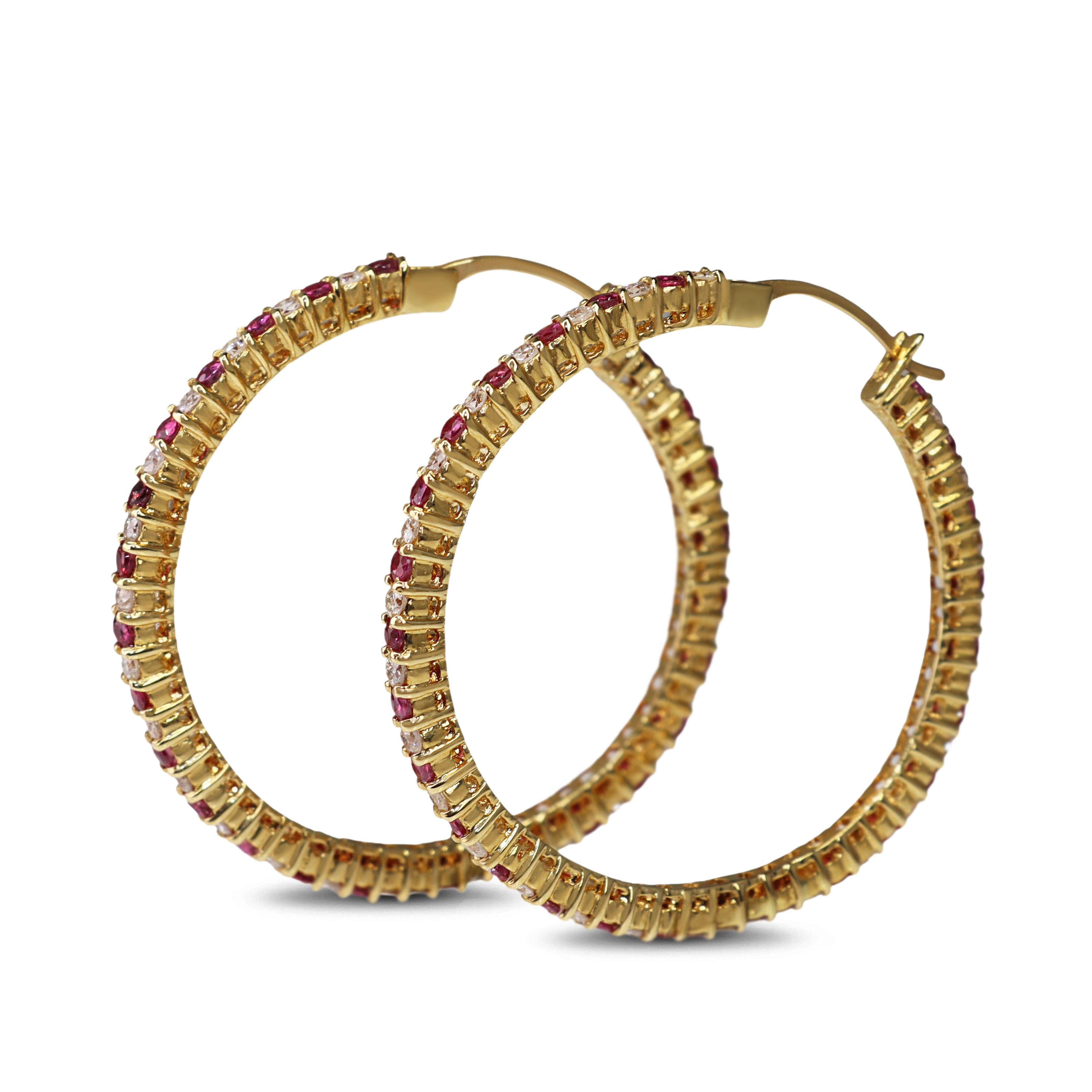 18ct Yellow Gold Ruby and Diamond Hoop Earrings