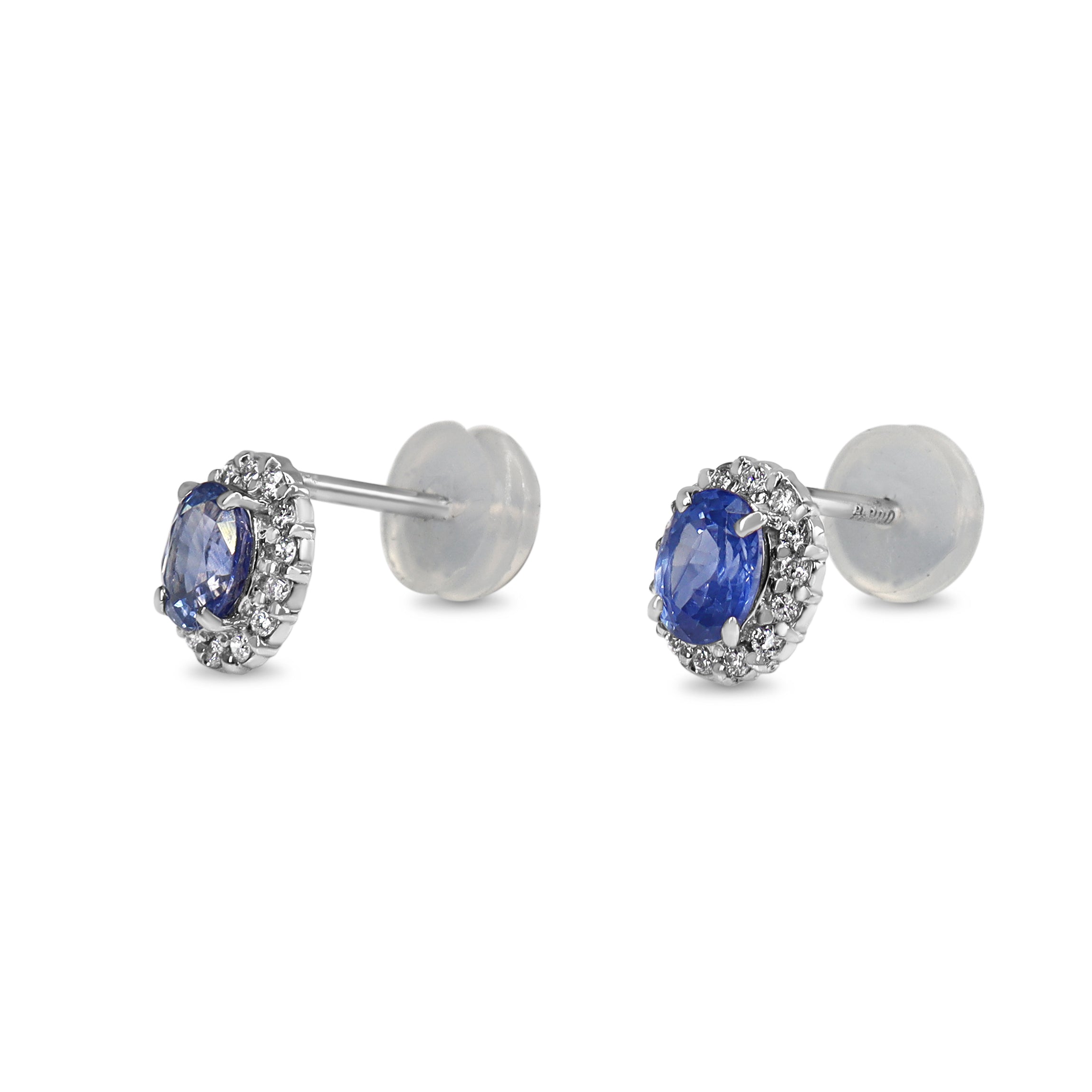 Platinum Sapphire and Diamond Halo Stud Earrings