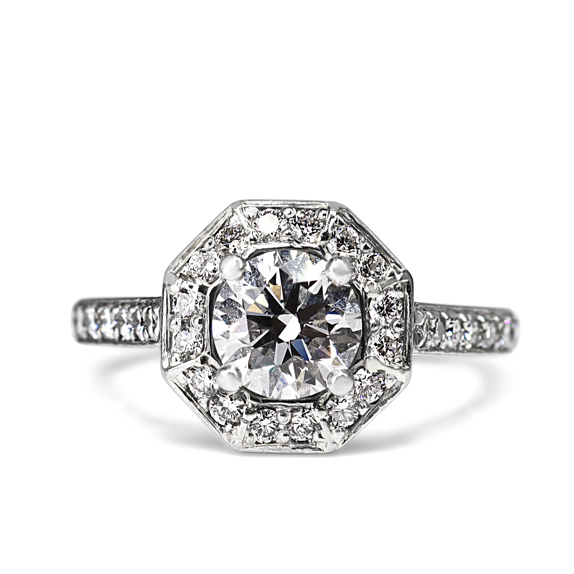 Platinum Diamond Deco Style Halo Ring