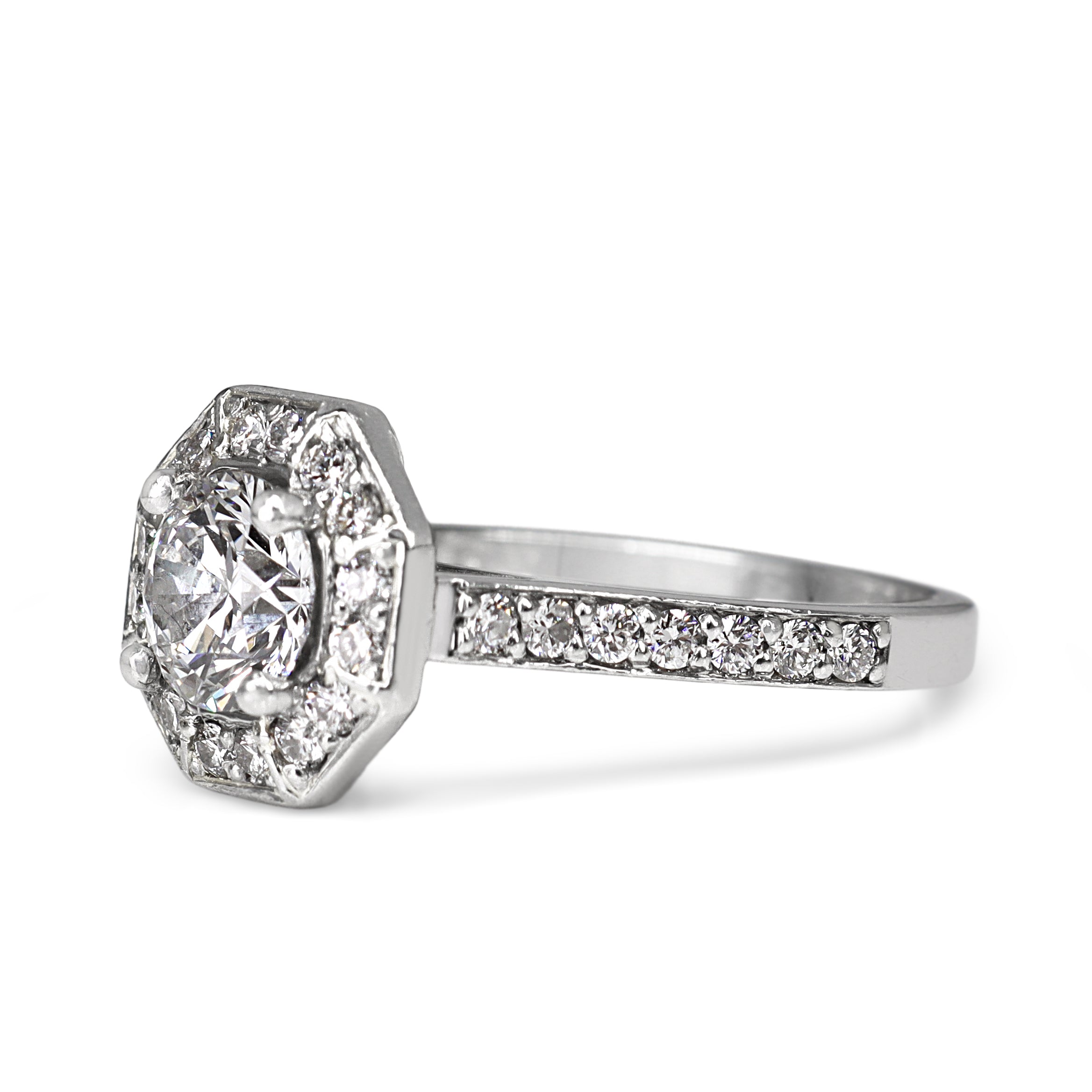 Platinum Diamond Deco Style Halo Ring