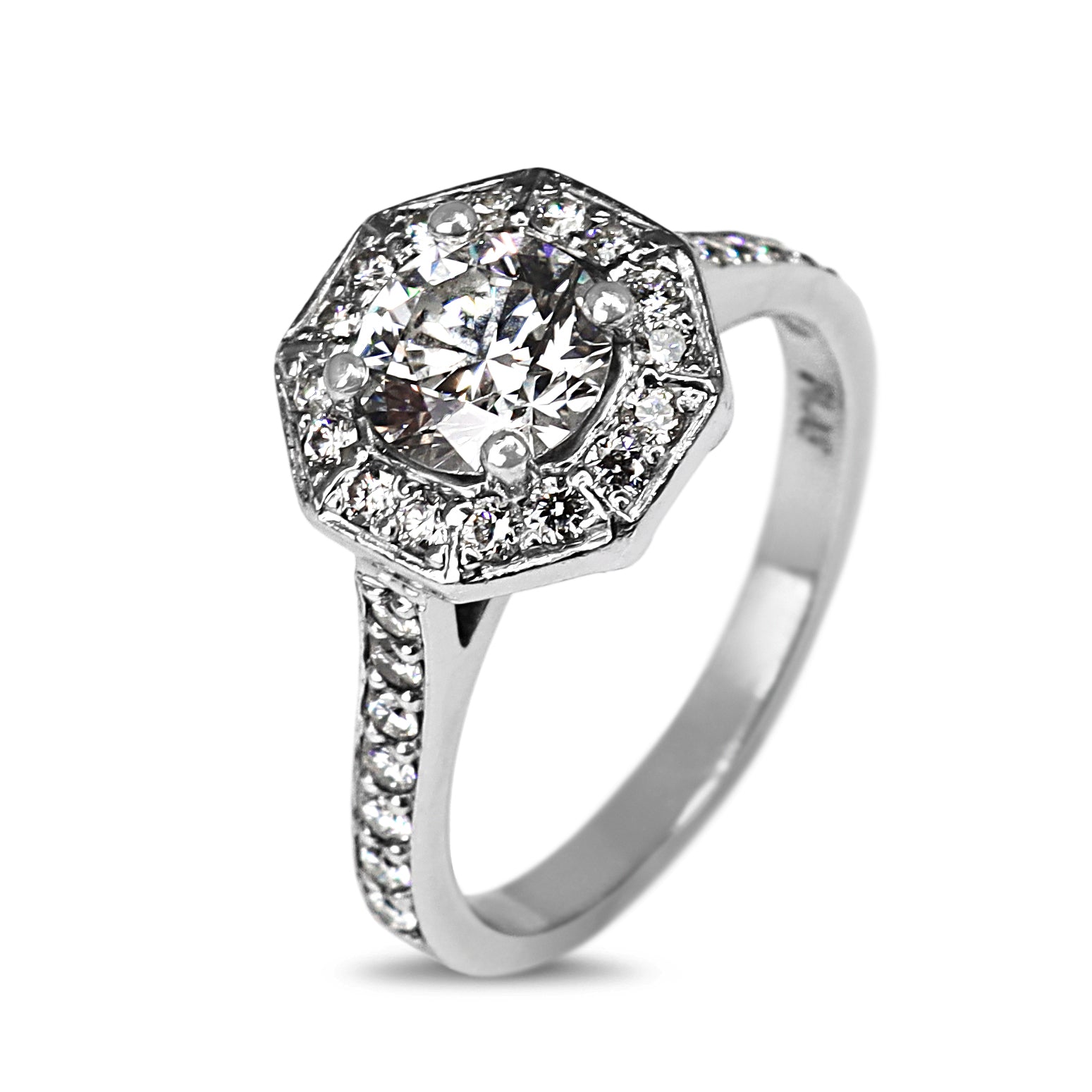 Platinum Diamond Deco Style Halo Ring