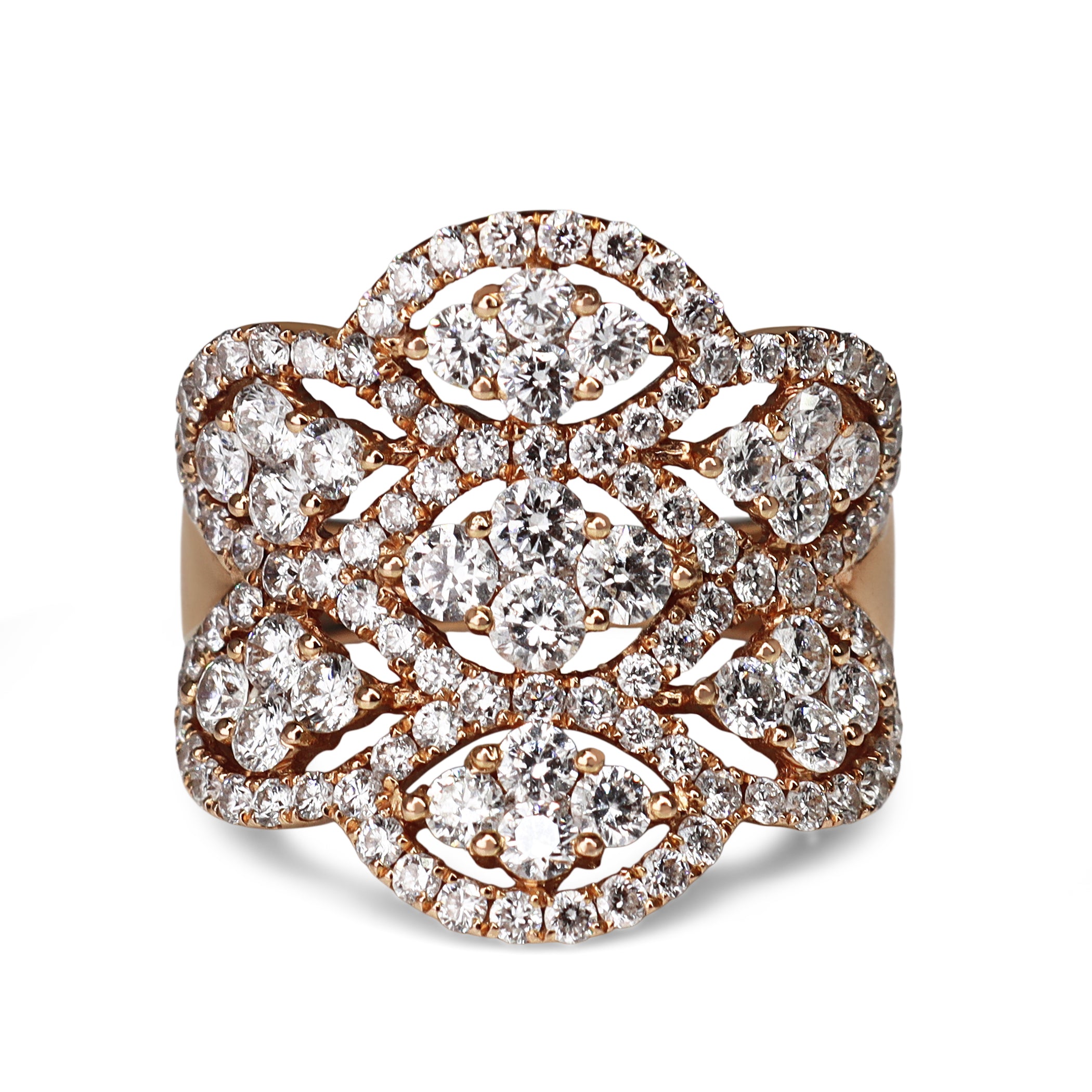 18ct Rose Gold Large Cocktail Cluster Diamond Ring
