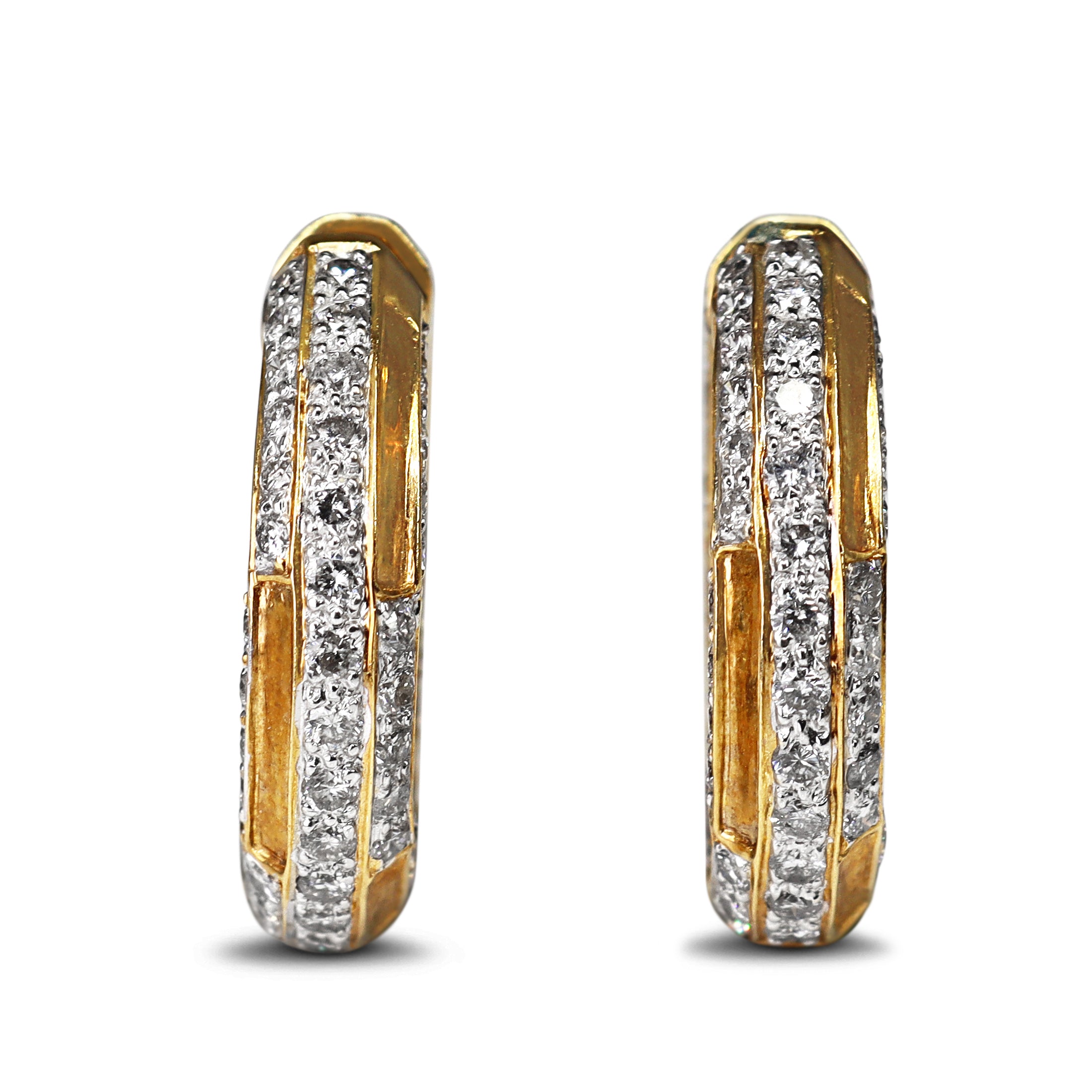18ct Yellow and White Gold Diamond Hoop Earrings