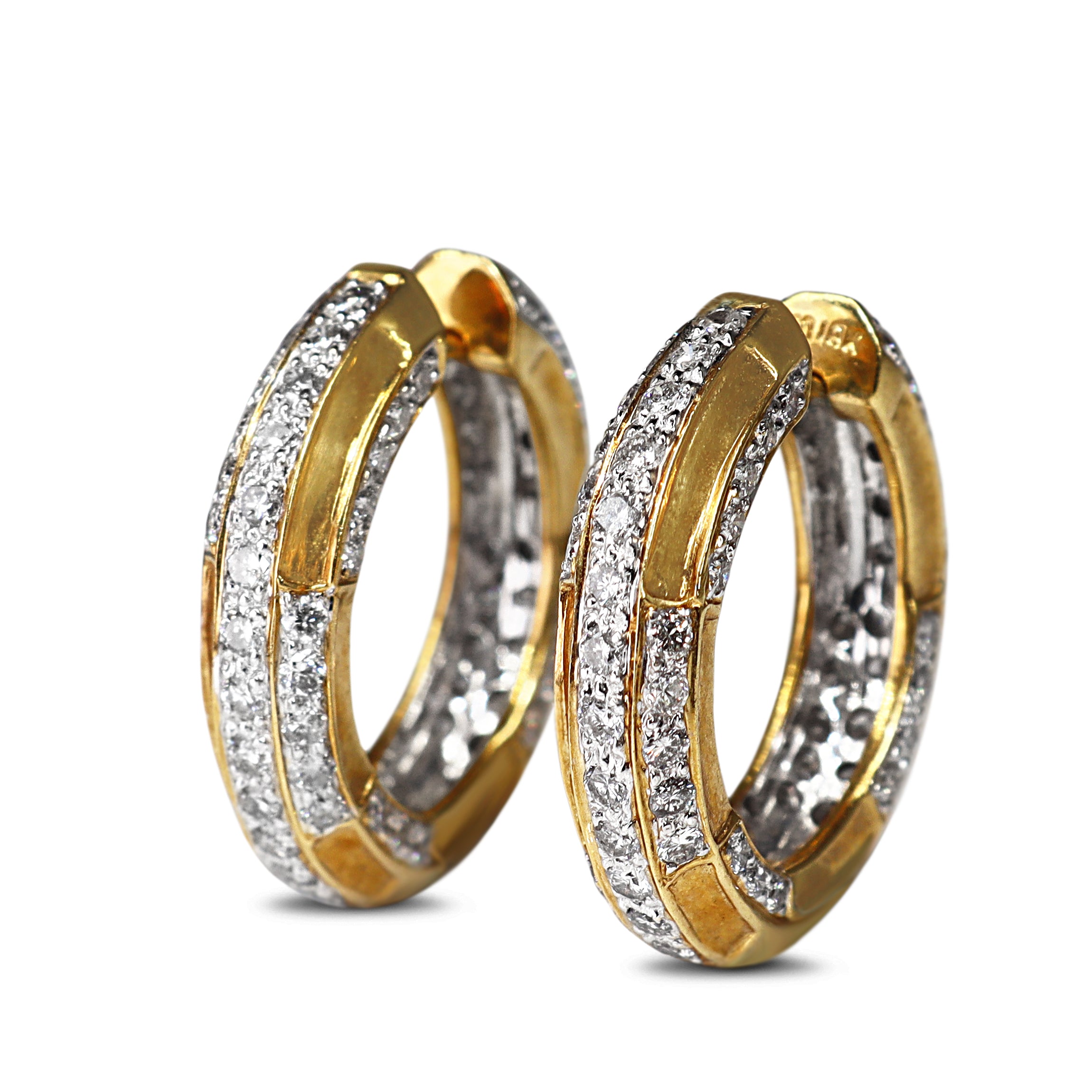 18ct Yellow and White Gold Diamond Hoop Earrings