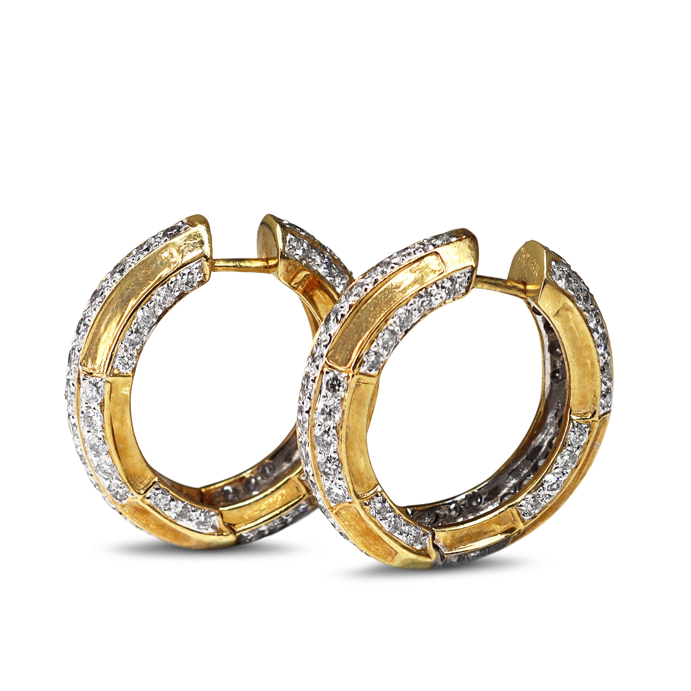 18ct Yellow and White Gold Diamond Hoop Earrings