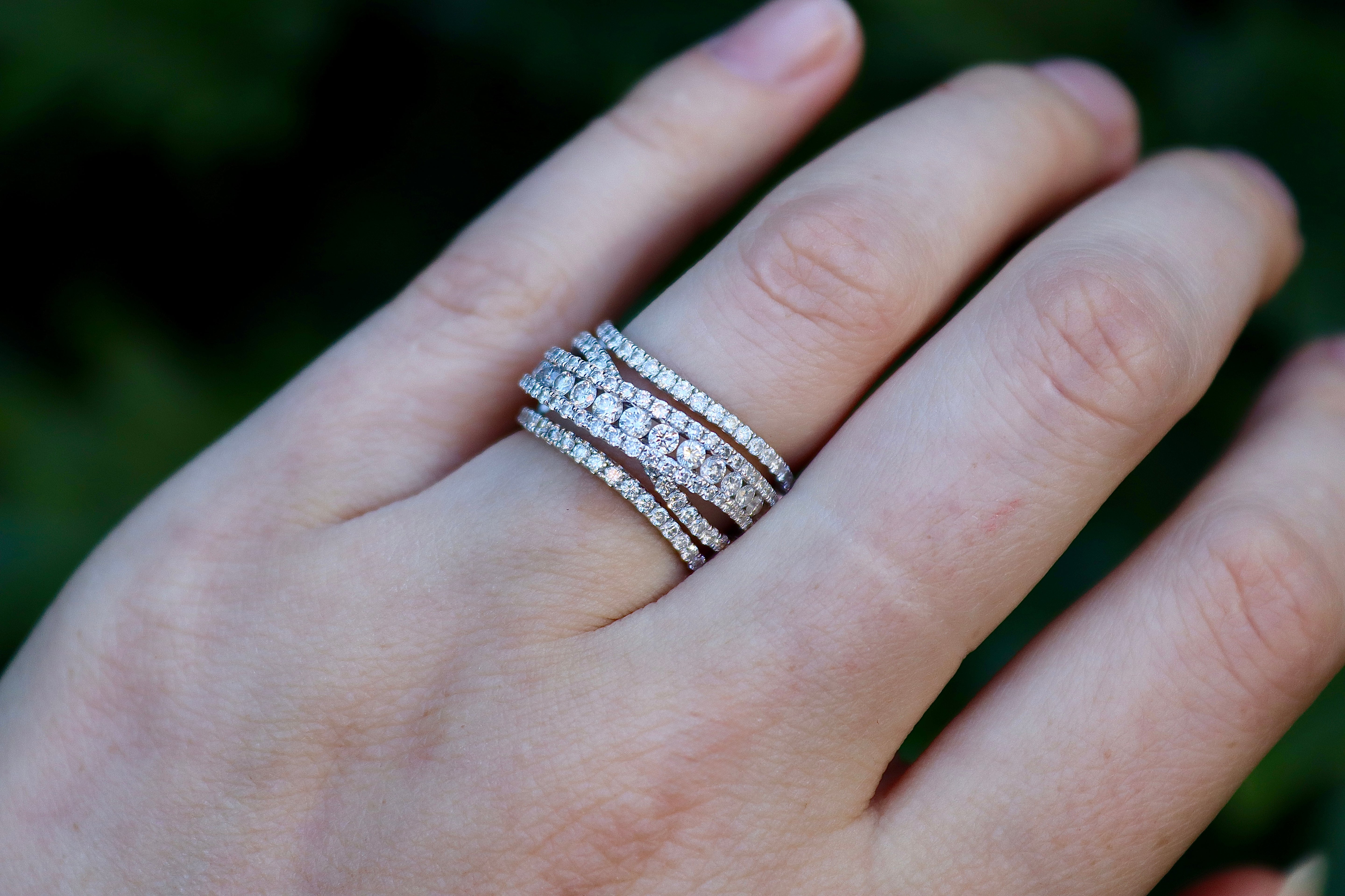 18ct White Gold Thick Cross Over Diamond Cocktail Band Ring