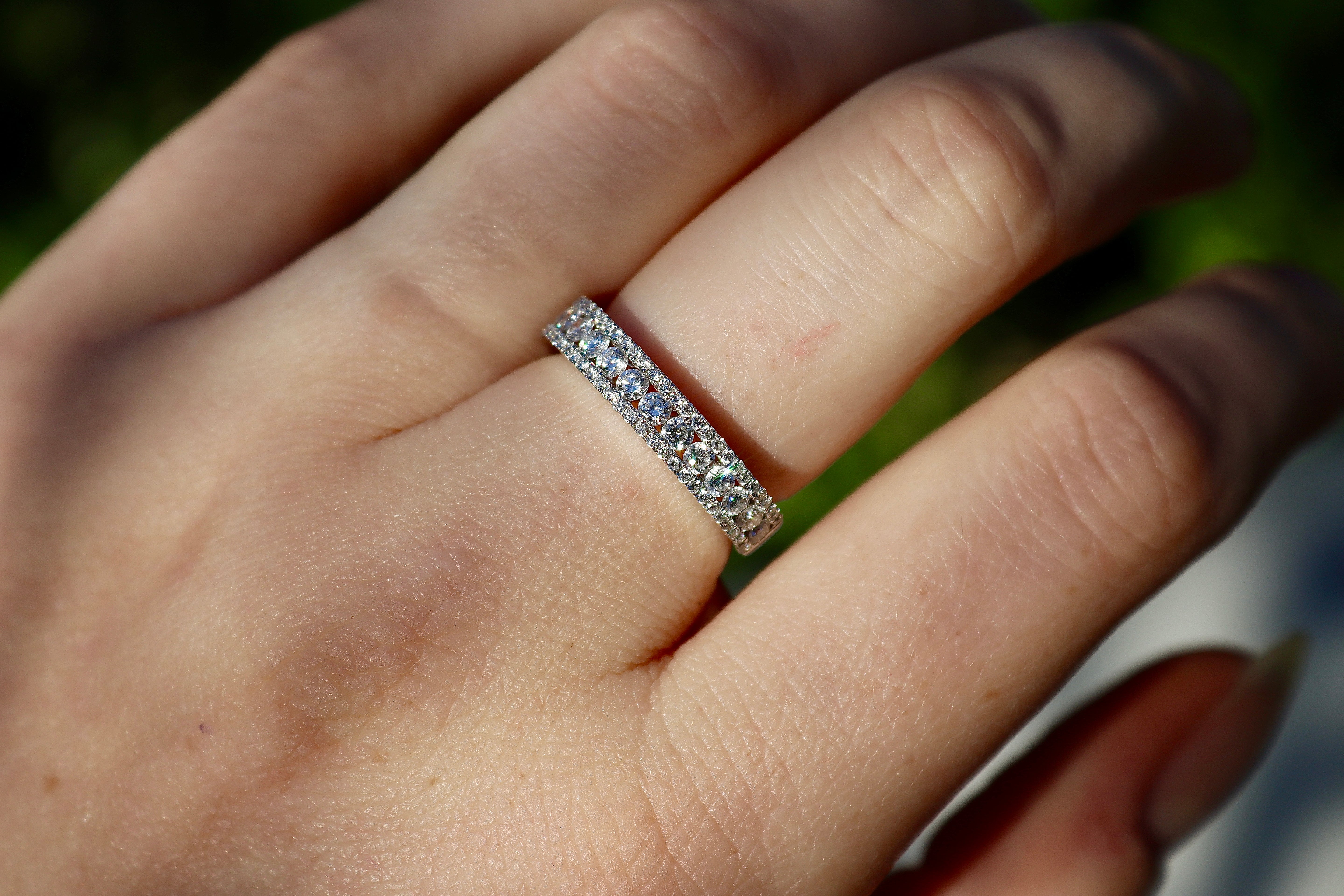 18ct White Gold Brilliant Cut Channel and Claw Set Diamond Band Ring